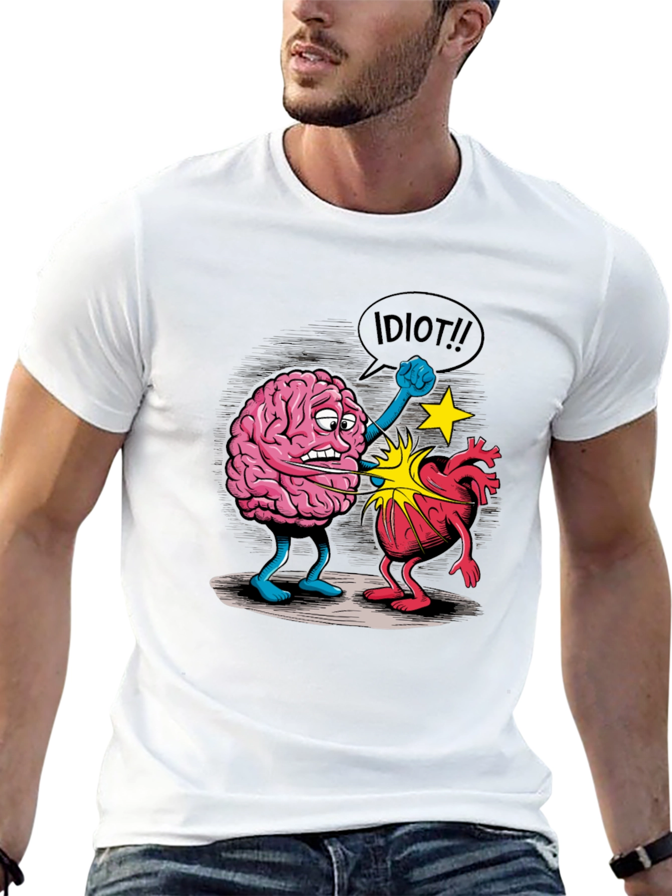 Brain vs. Heart Graphic T-Shirt - Funny Unisex Tee