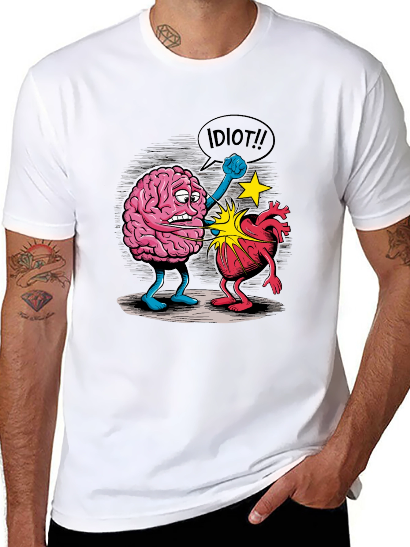 Brain vs. Heart Graphic T-Shirt - Funny Unisex Tee