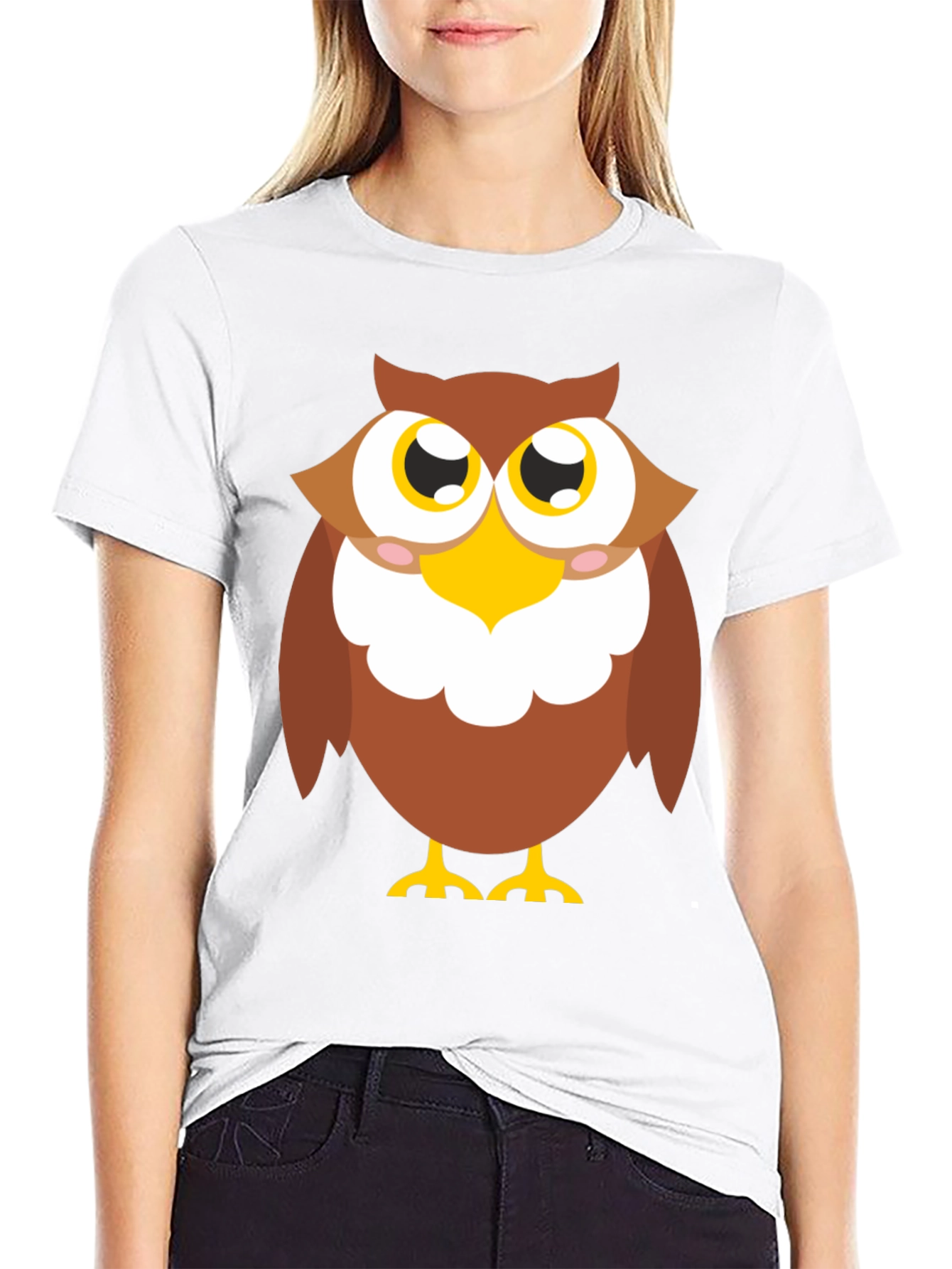 Owl Graphic Tee - Black Cotton Blend Casual Shirt