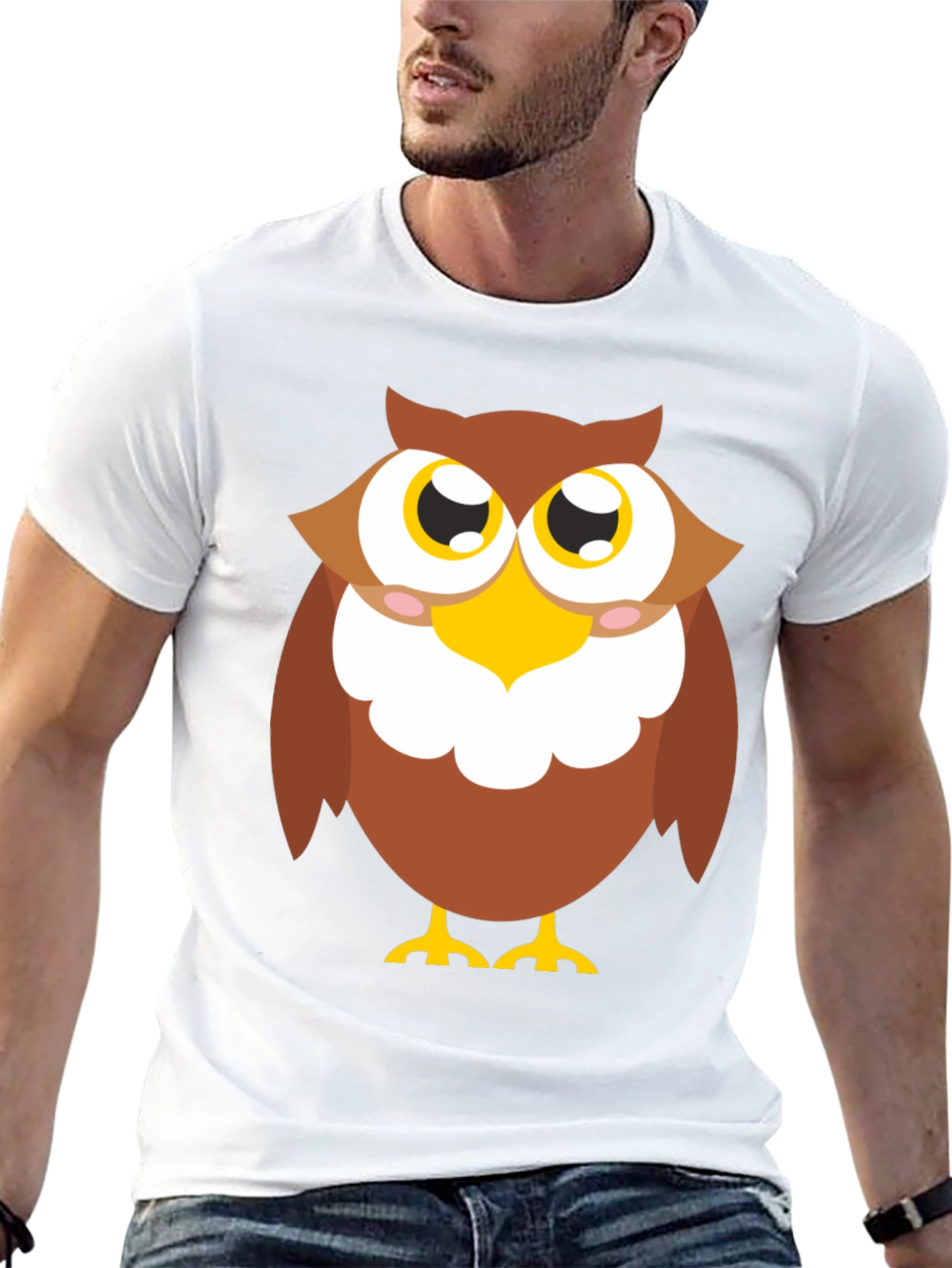 Owl Graphic Tee - Black Cotton Blend Casual Shirt