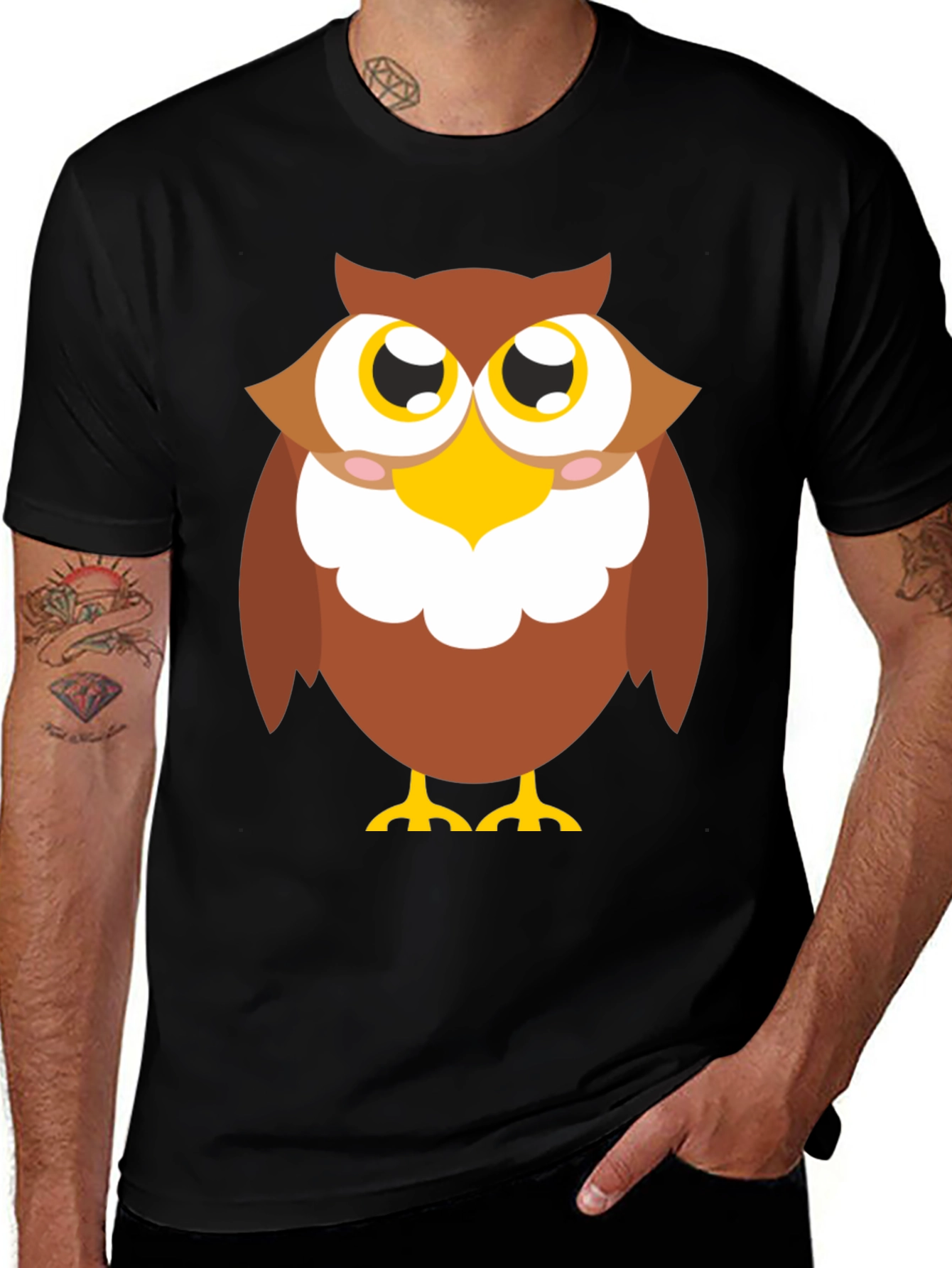 Owl Graphic Tee - Black Cotton Blend Casual Shirt