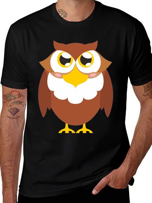Owl Graphic Tee - Black Cotton Blend Casual Shirt