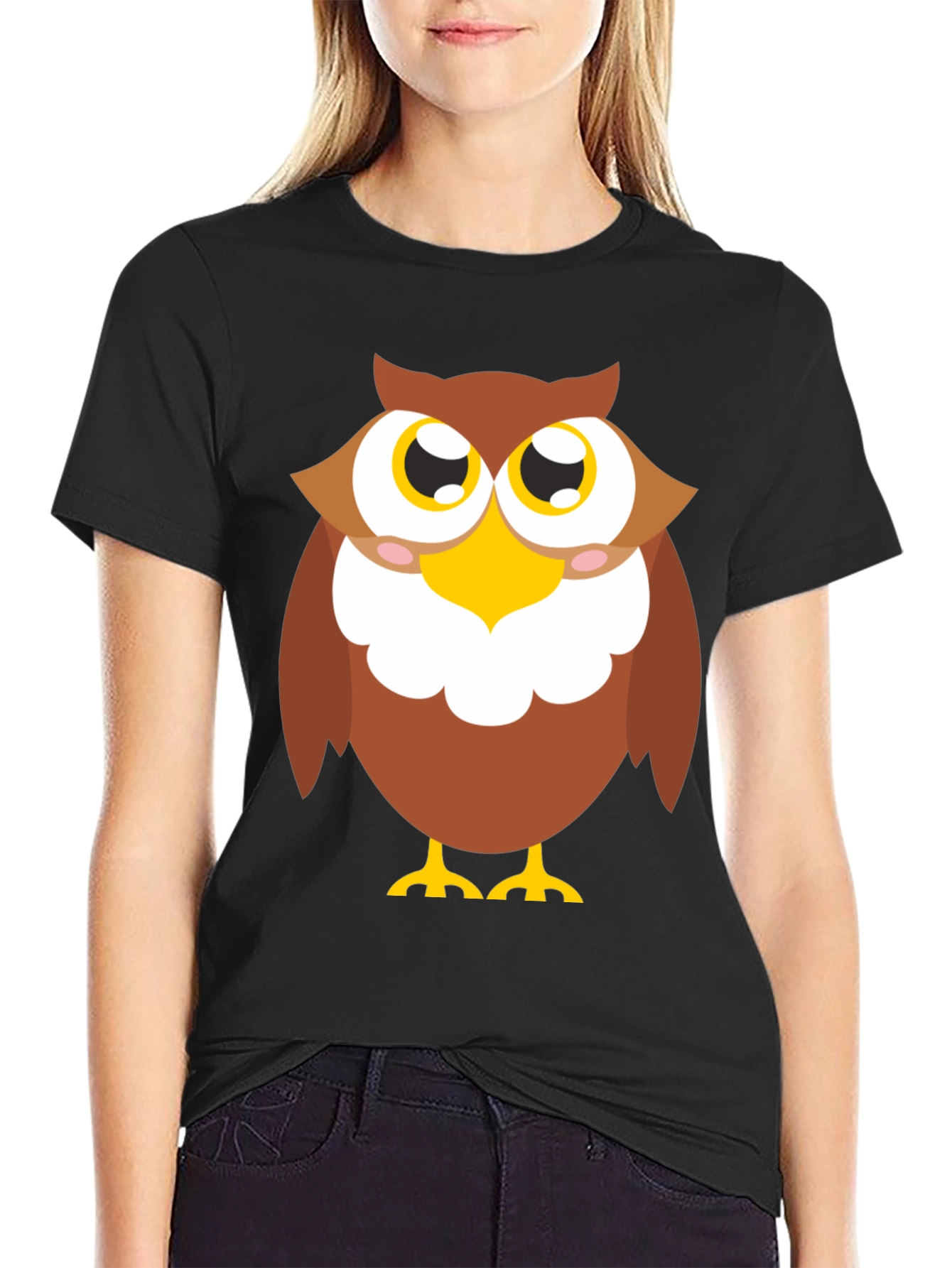 Owl Graphic Tee - Black Cotton Blend Casual Shirt