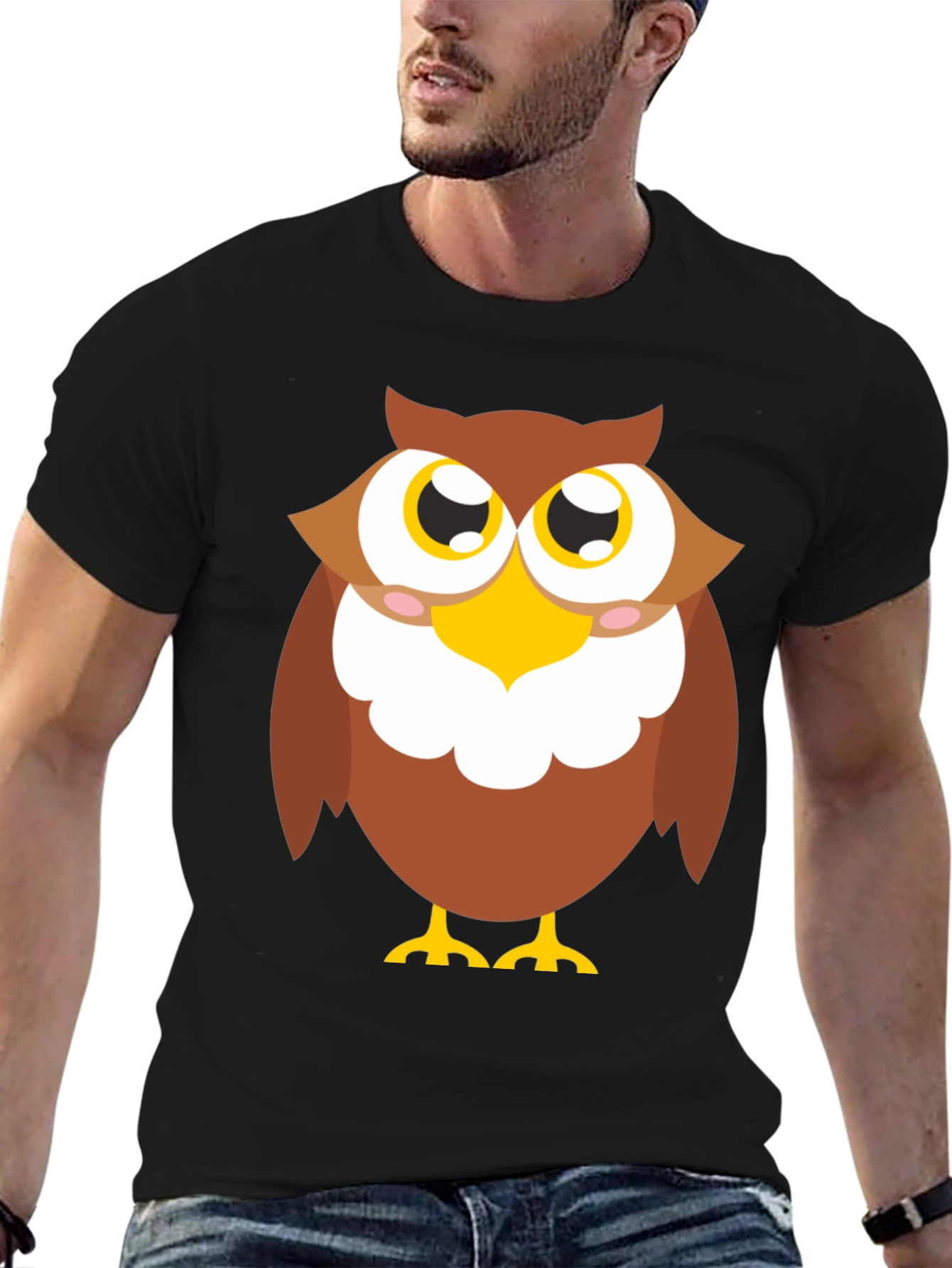 Owl Graphic Tee - Black Cotton Blend Casual Shirt