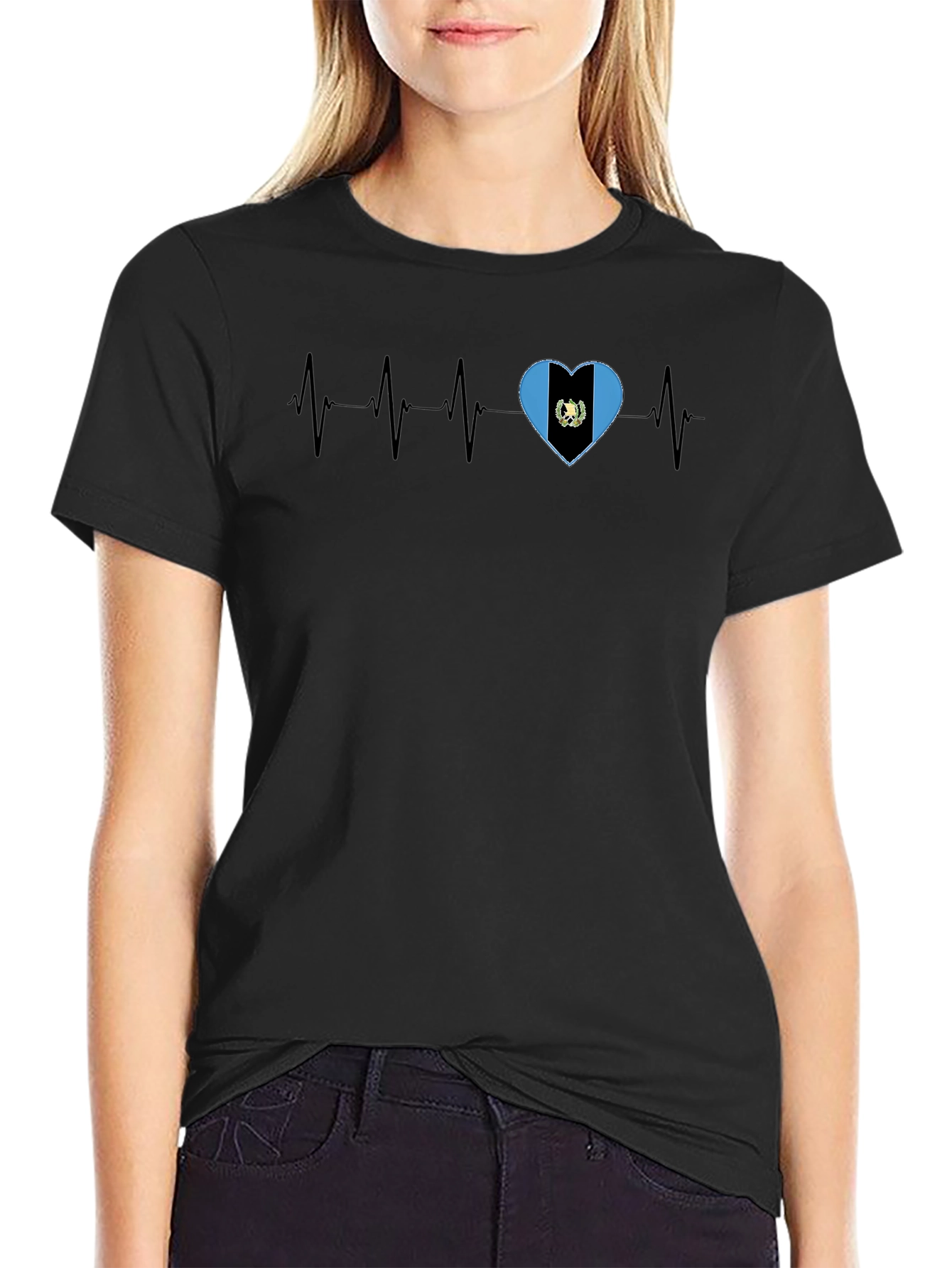 Guatemala Heartbeat T-Shirt - Black Crew Neck