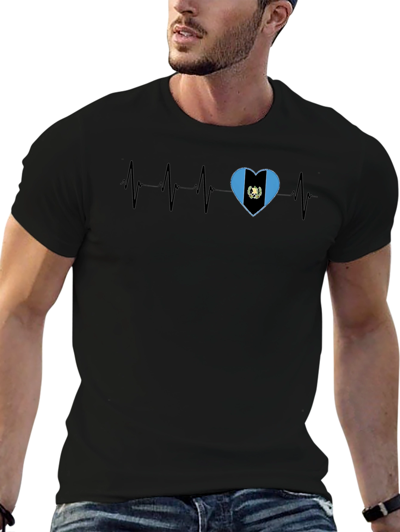 Guatemala Heartbeat T-Shirt - Black Crew Neck
