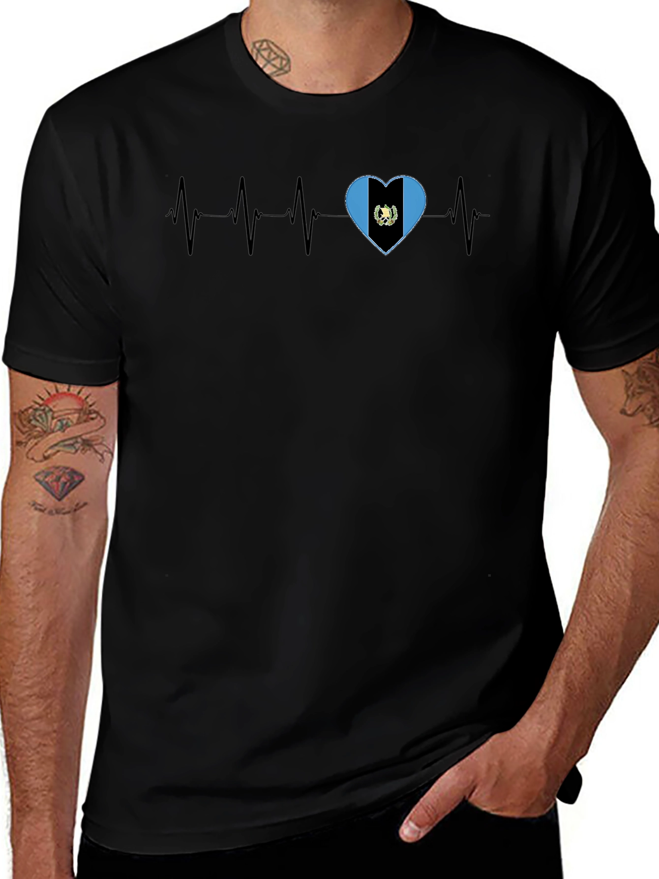 Guatemala Heartbeat T-Shirt - Black Crew Neck