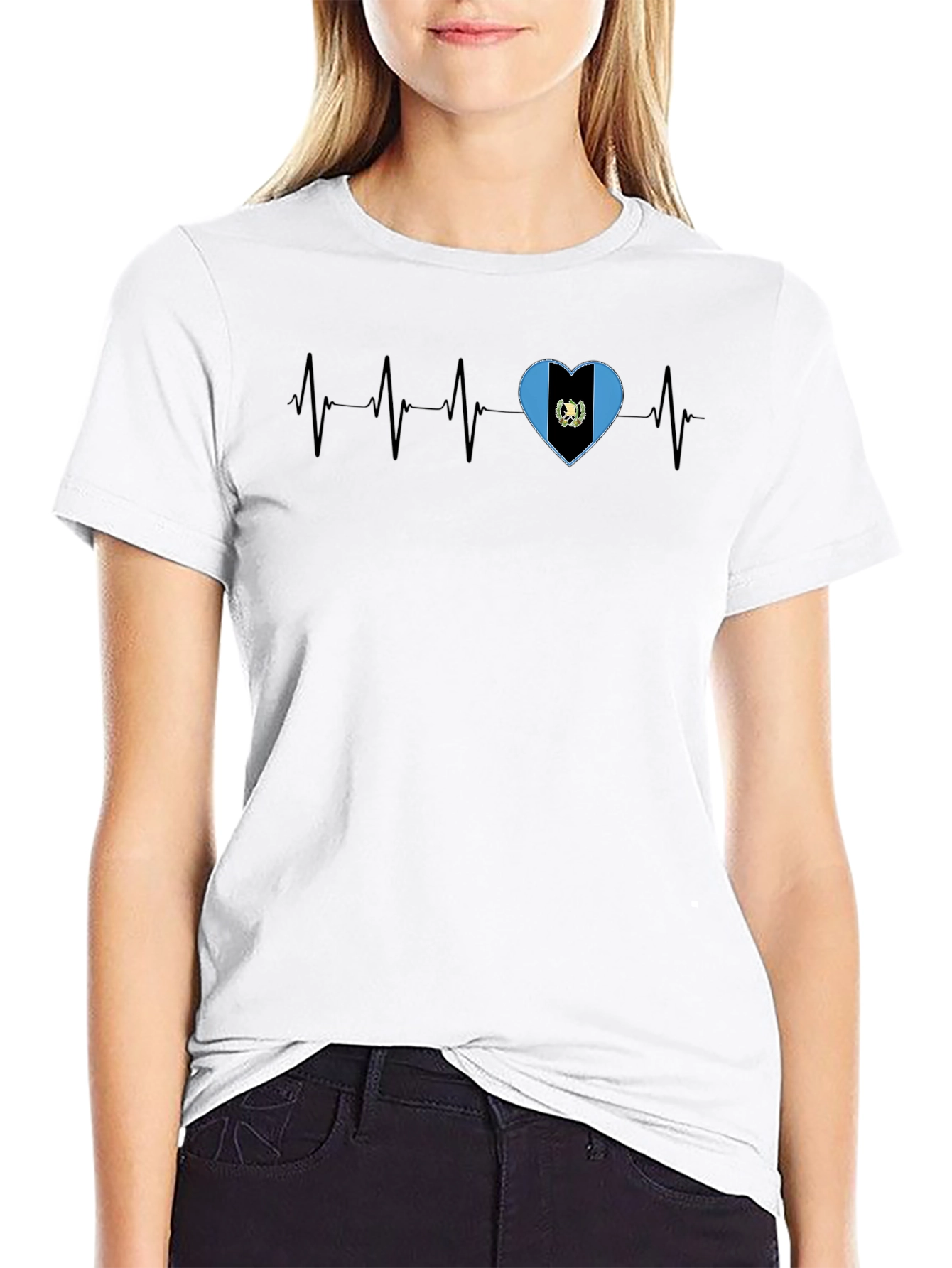 Guatemala Heartbeat T-Shirt - Black Crew Neck