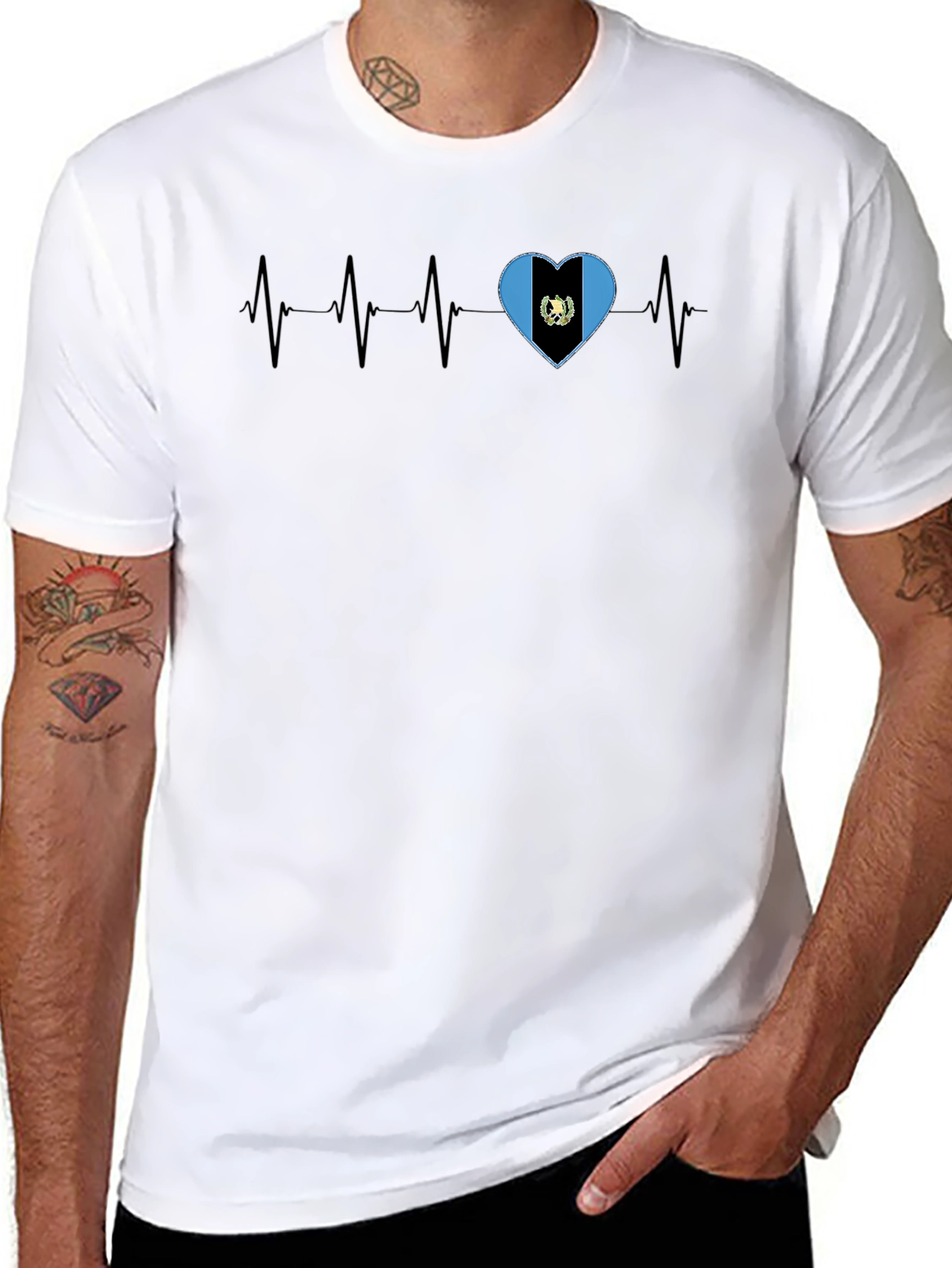 Guatemala Heartbeat T-Shirt - Black Crew Neck