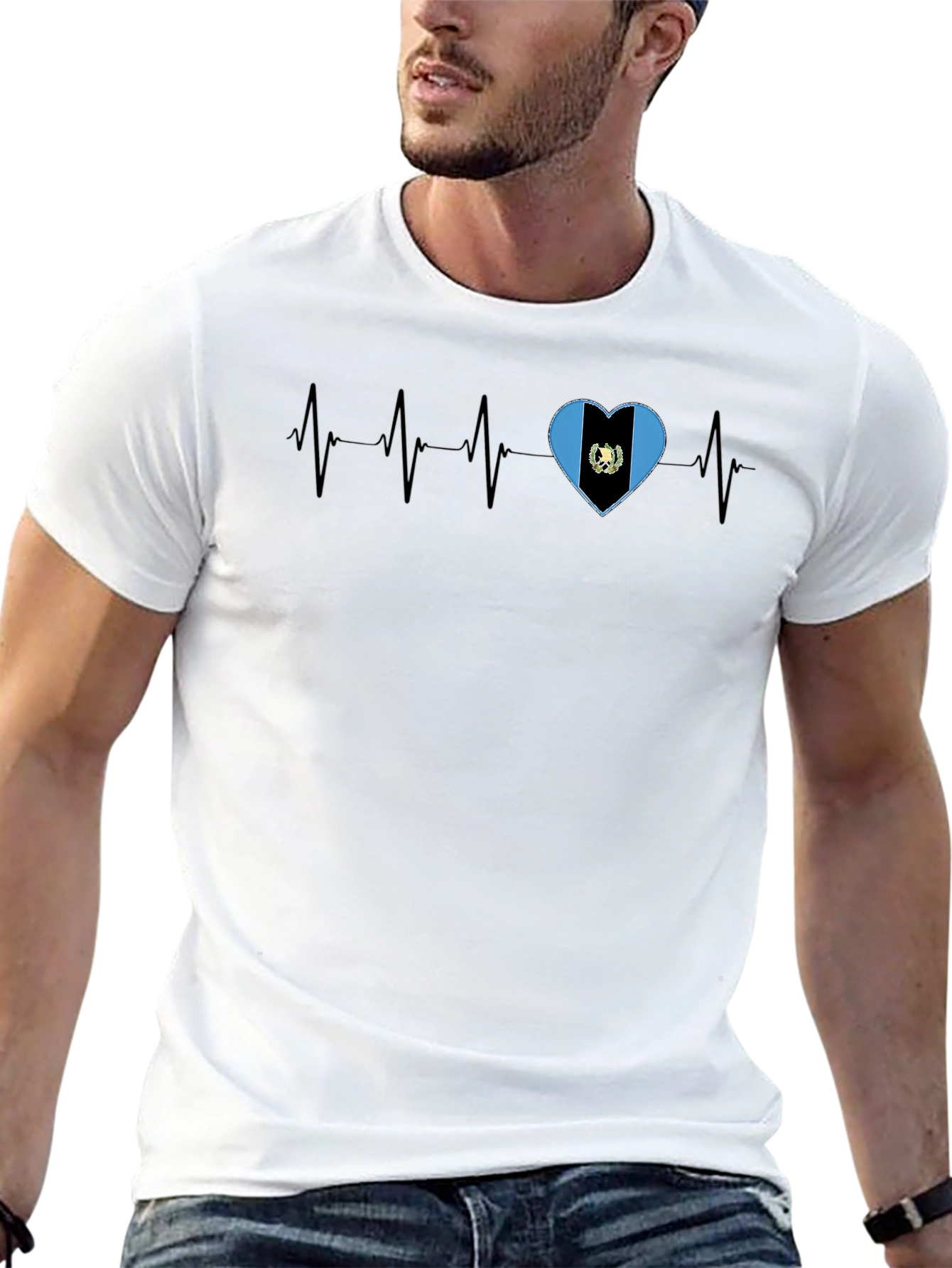 Guatemala Heartbeat T-Shirt - Black Crew Neck