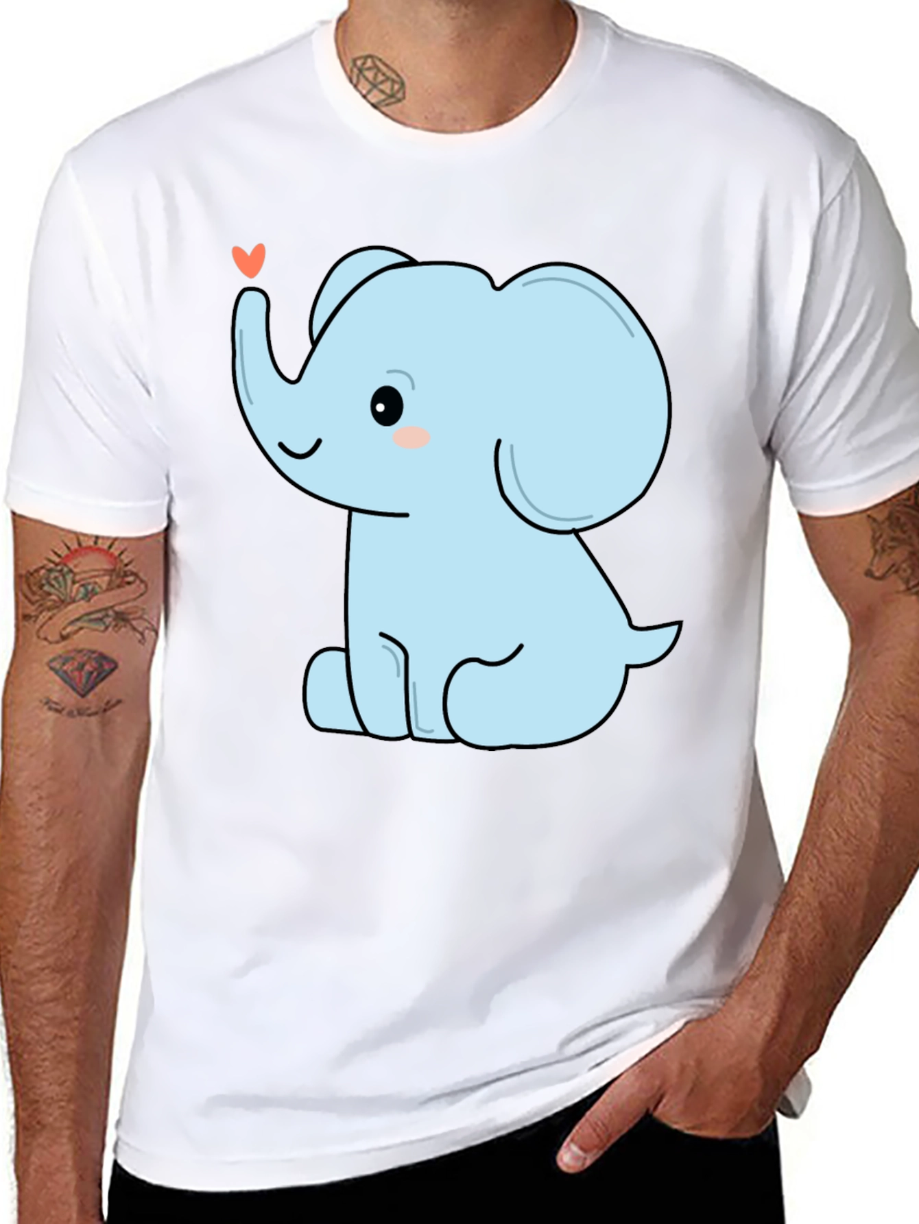 Cute Elephant Heart Graphic Tee - Black Cotton T-Shirt