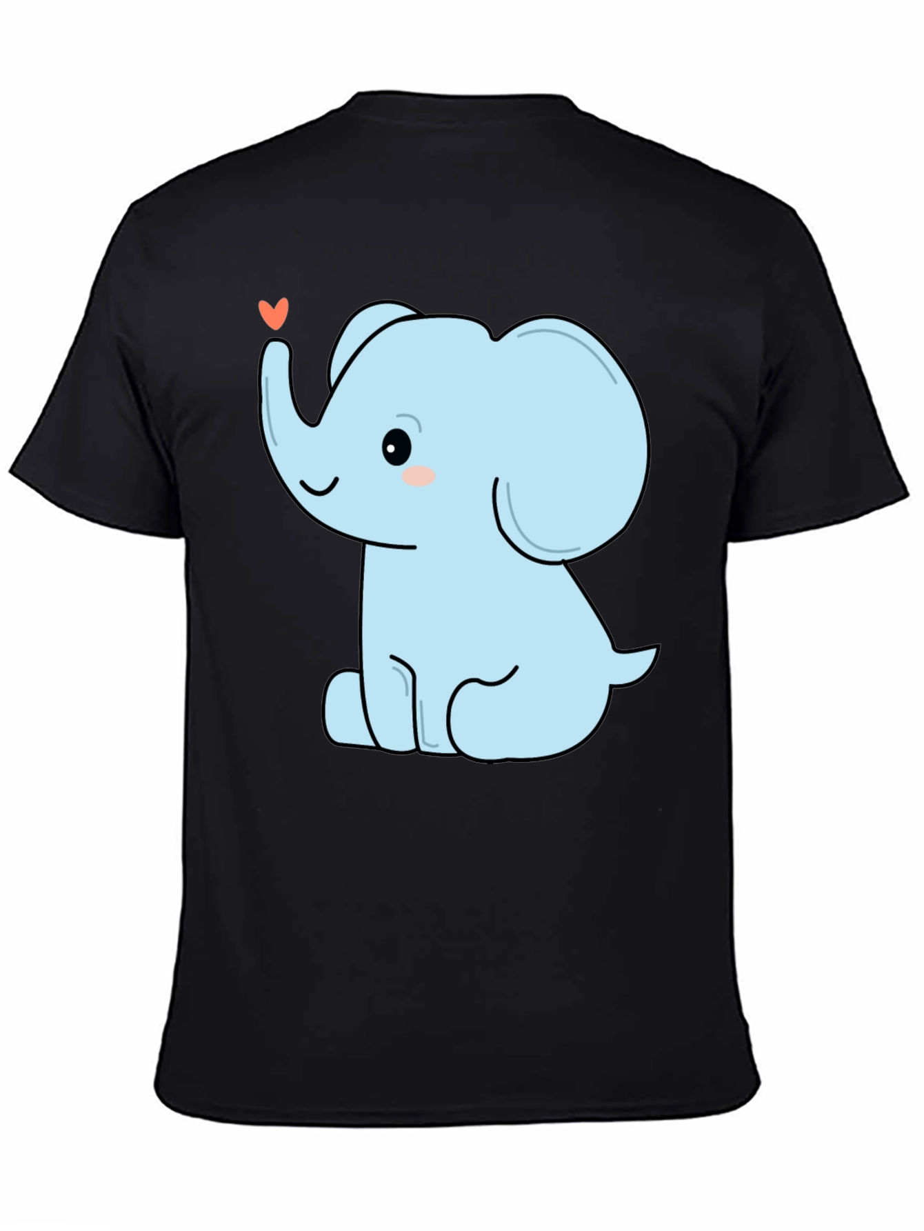 Cute Elephant Heart Graphic Tee - Black Cotton T-Shirt