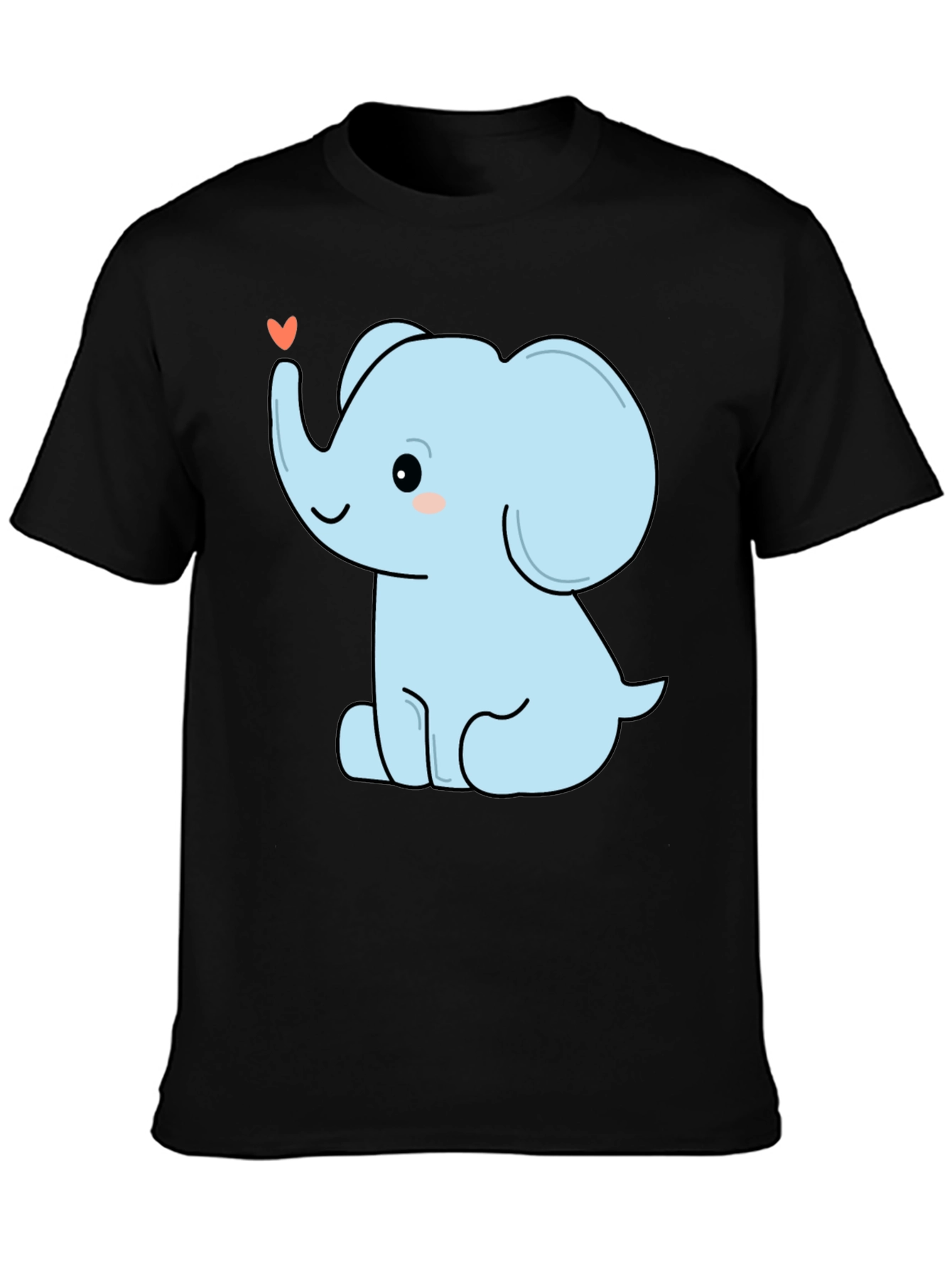 Cute Elephant Heart Graphic Tee - Black Cotton T-Shirt