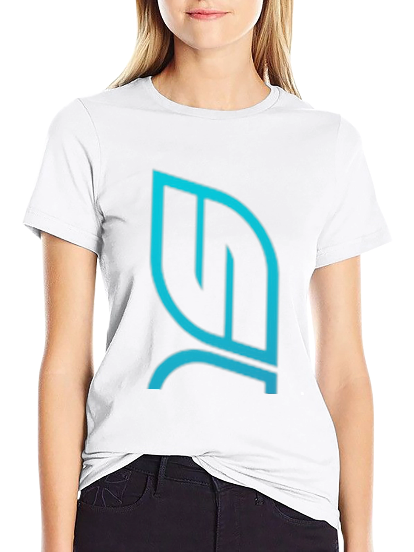 Modern Teal Leaf Logo Black T-Shirt