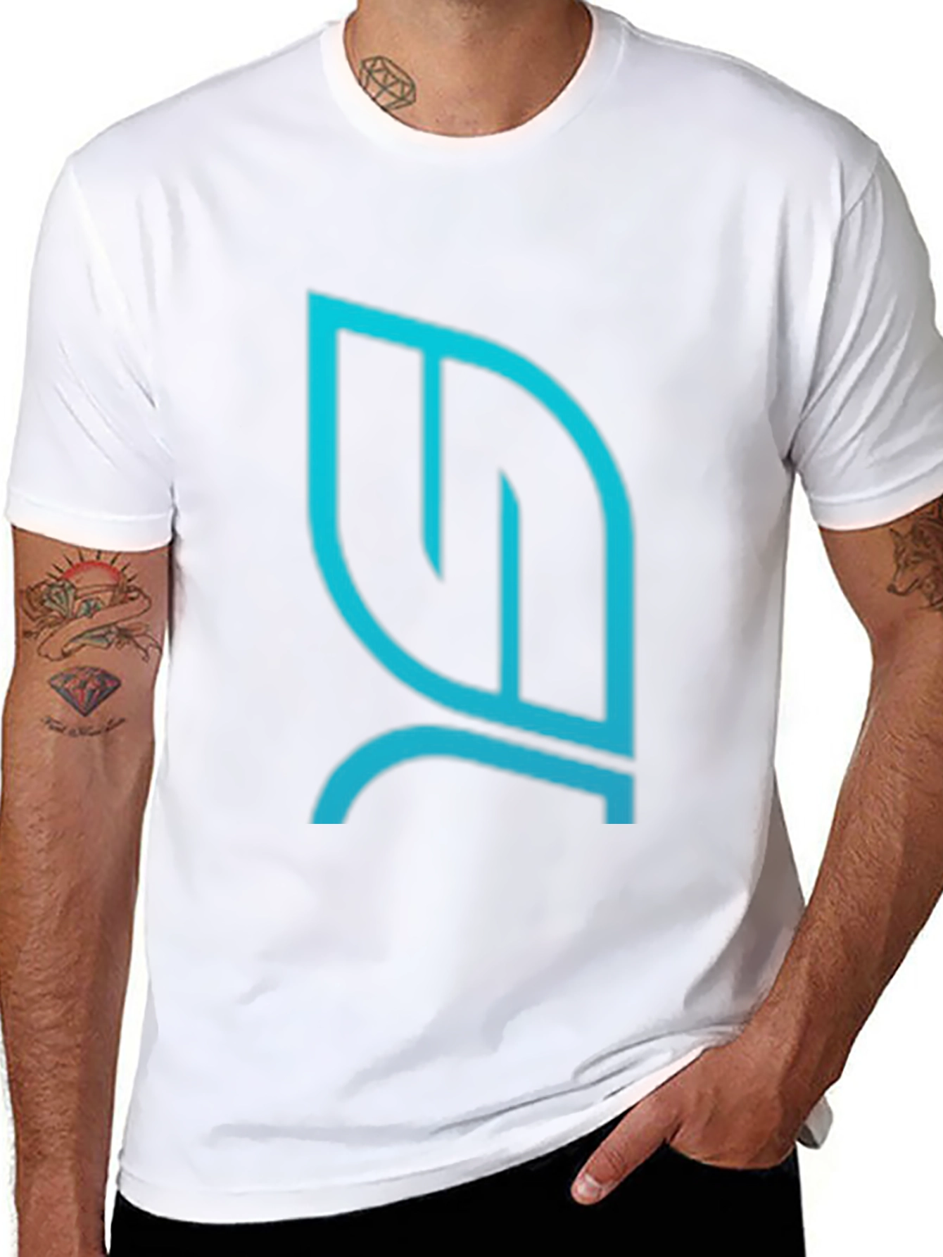 Modern Teal Leaf Logo Black T-Shirt