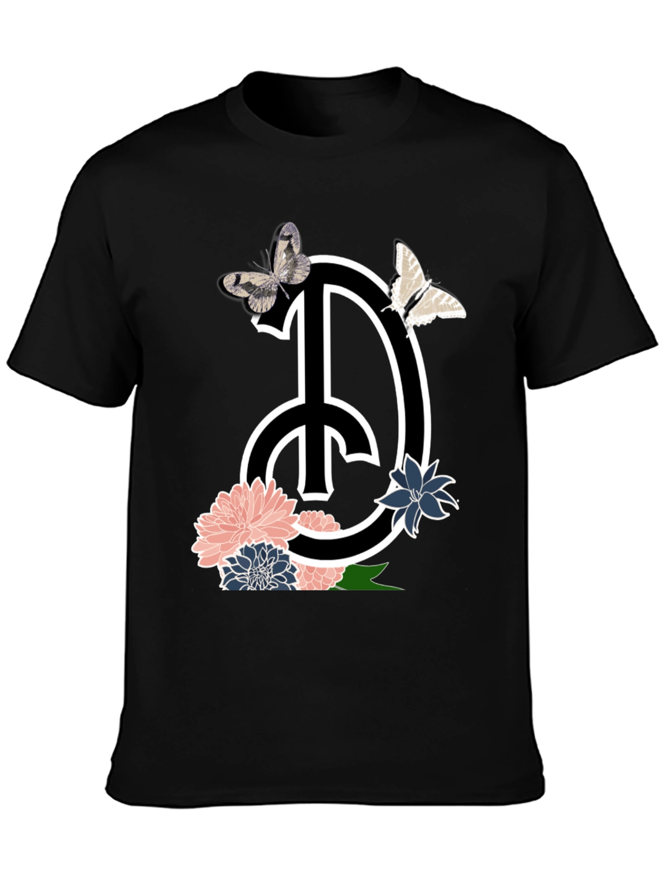 Peace Sign Floral Butterfly Graphic T-Shirt