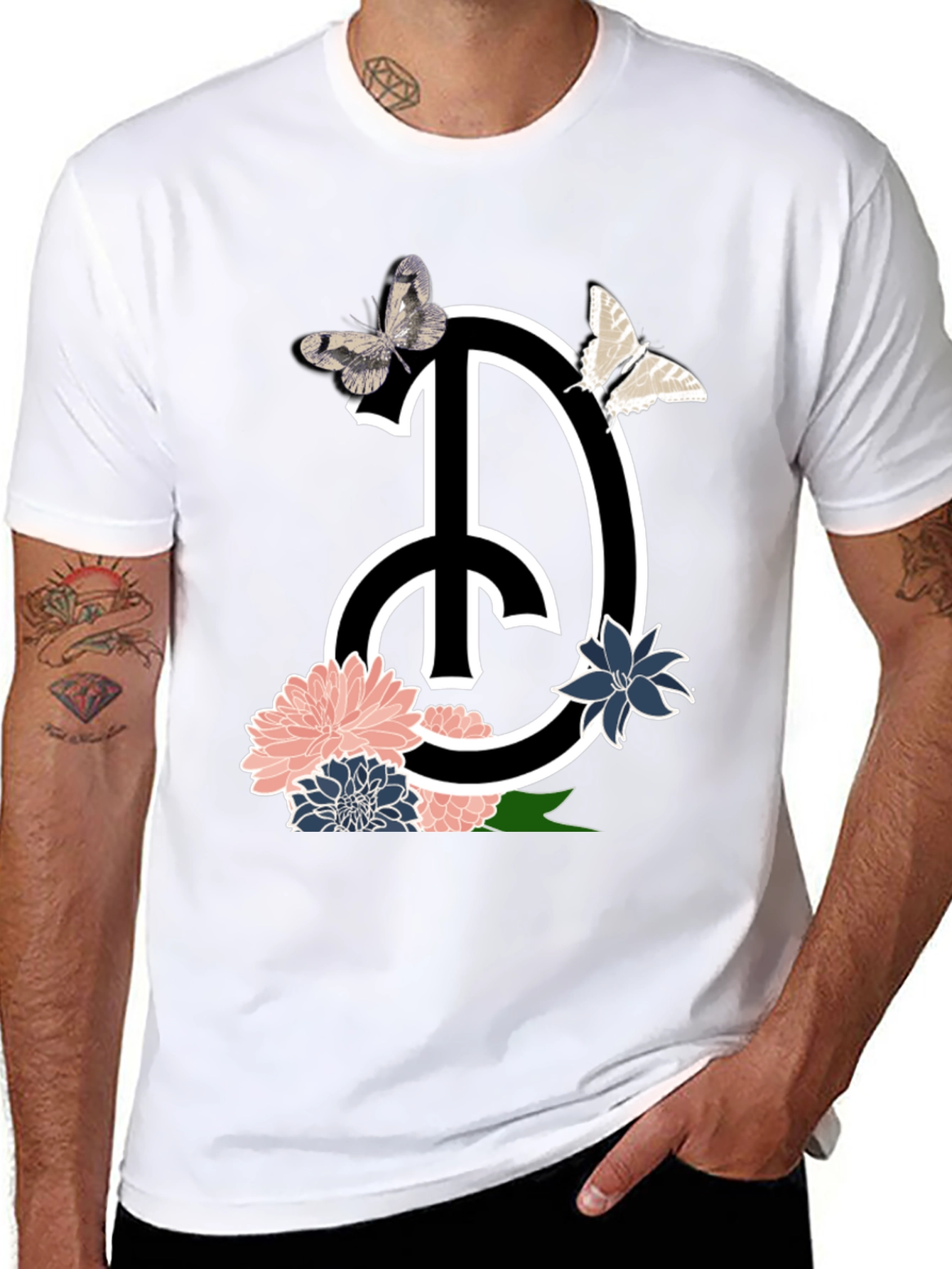 Peace Sign Floral Butterfly Graphic T-Shirt