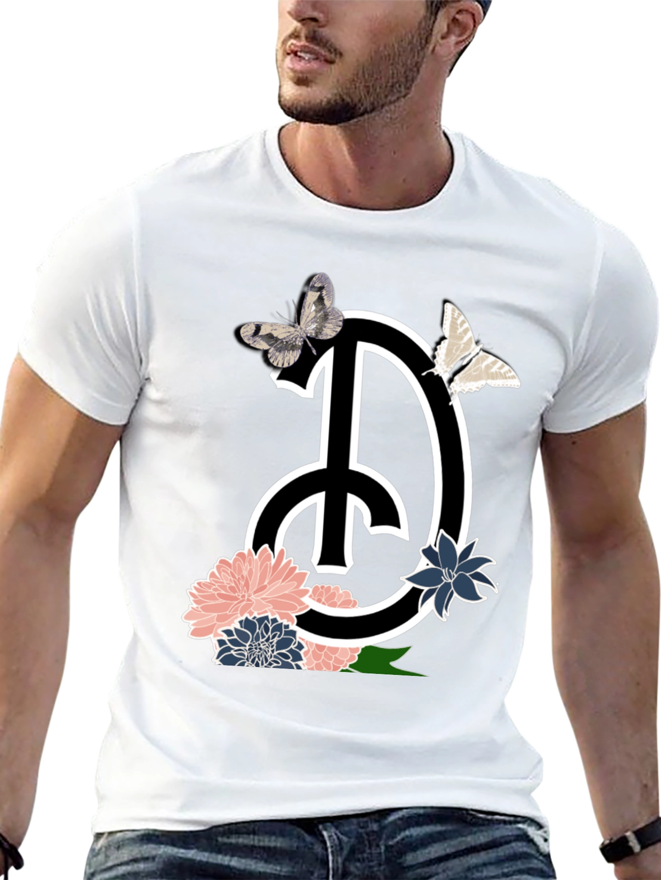 Peace Sign Floral Butterfly Graphic T-Shirt