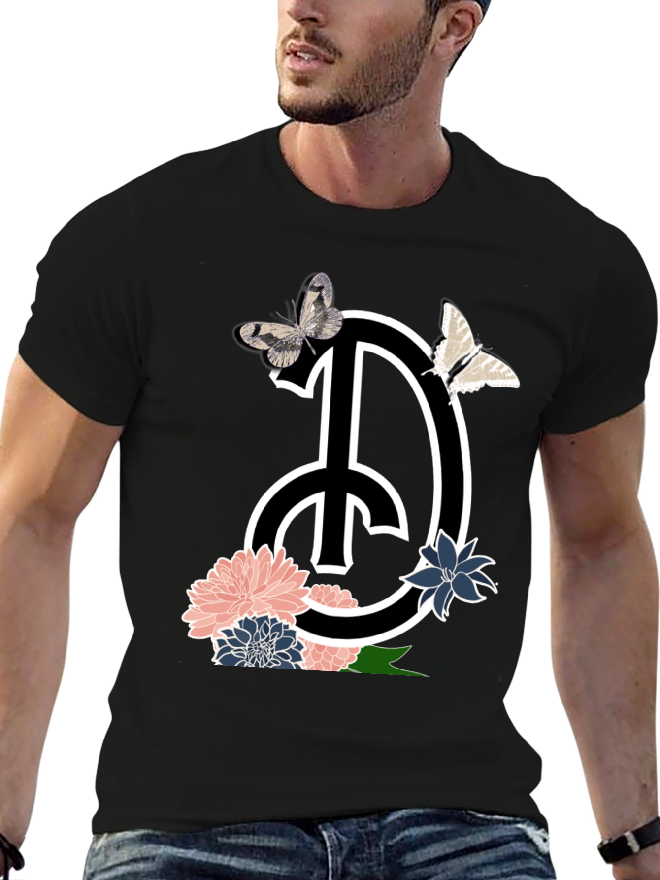 Peace Sign Floral Butterfly Graphic T-Shirt