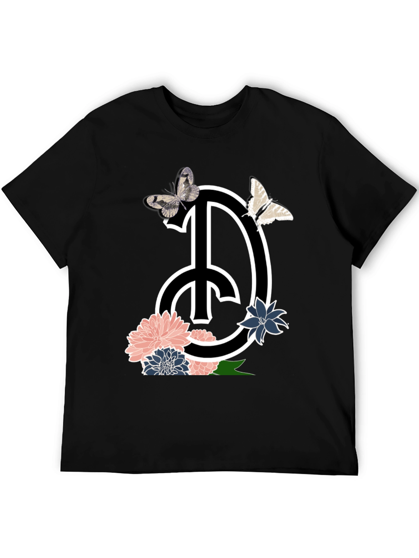 Peace Sign Floral Butterfly Graphic T-Shirt