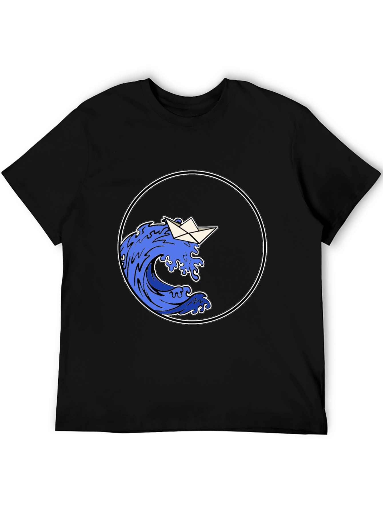 Paper Boat Wave Graphic Black T-Shirt