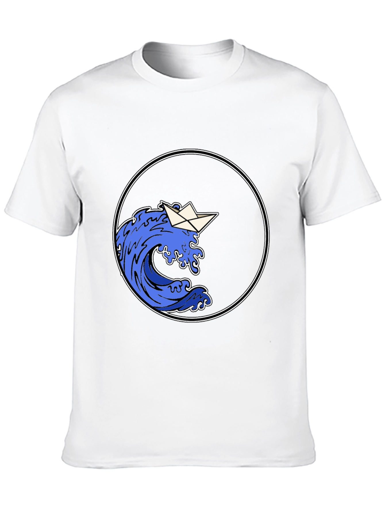 Paper Boat Wave Graphic Black T-Shirt