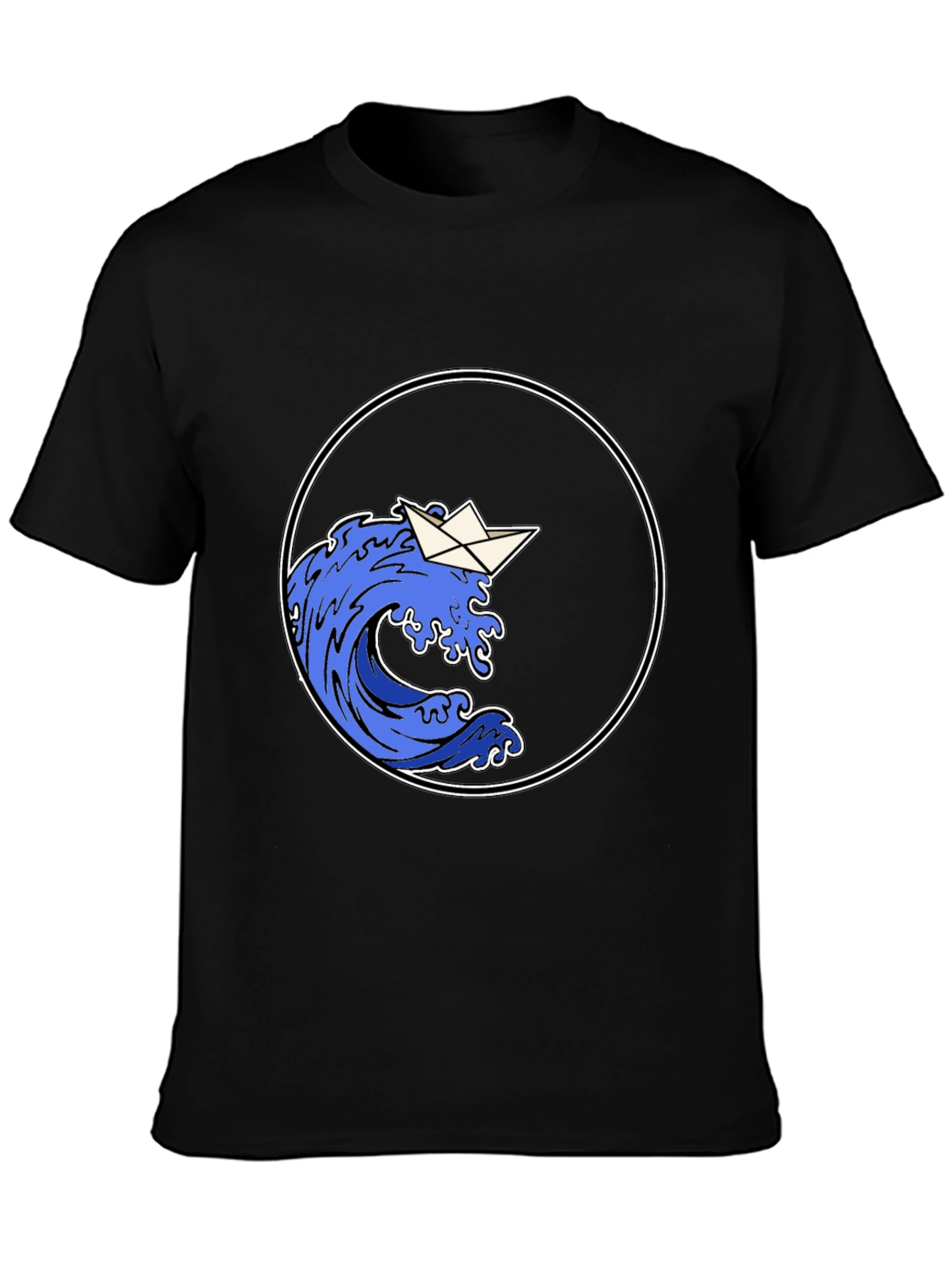 Paper Boat Wave Graphic Black T-Shirt