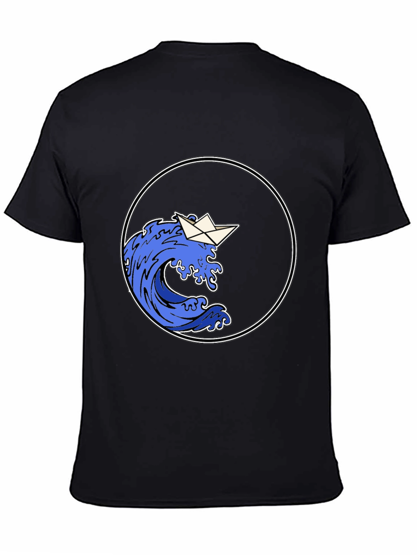 Paper Boat Wave Graphic Black T-Shirt