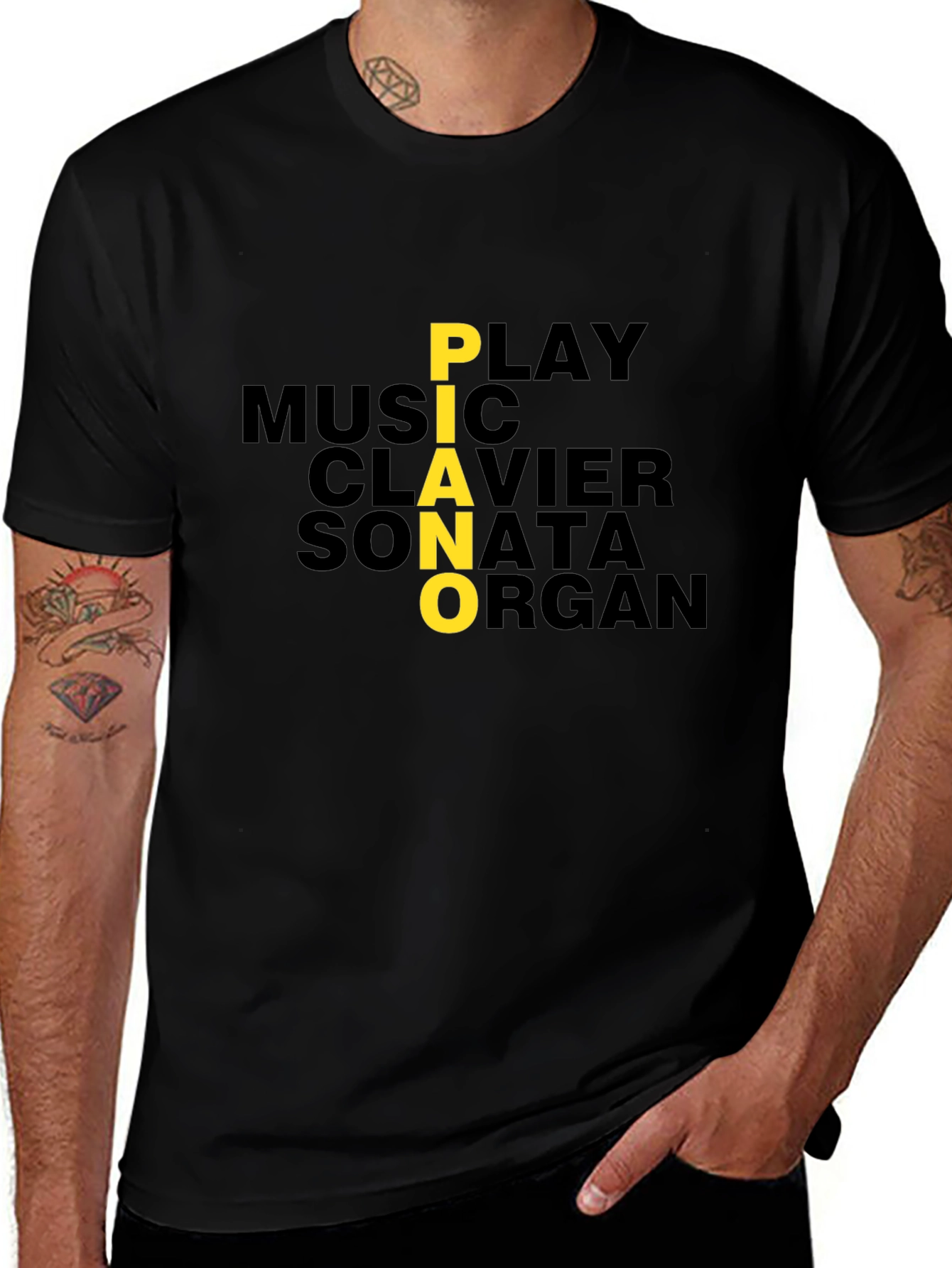 Piano Music Lover Graphic Tee - Black