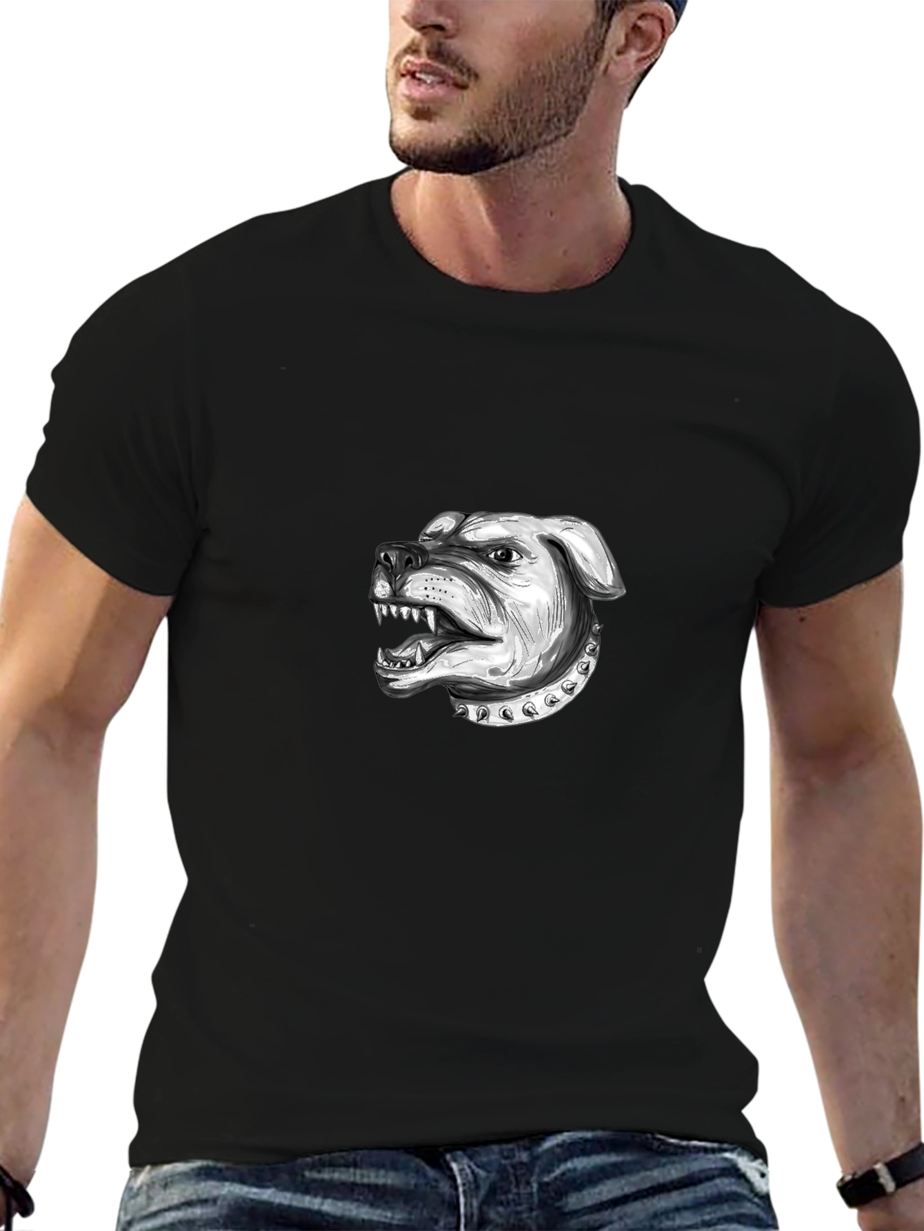 Mens Black T-Shirt with Bulldog Graphic
