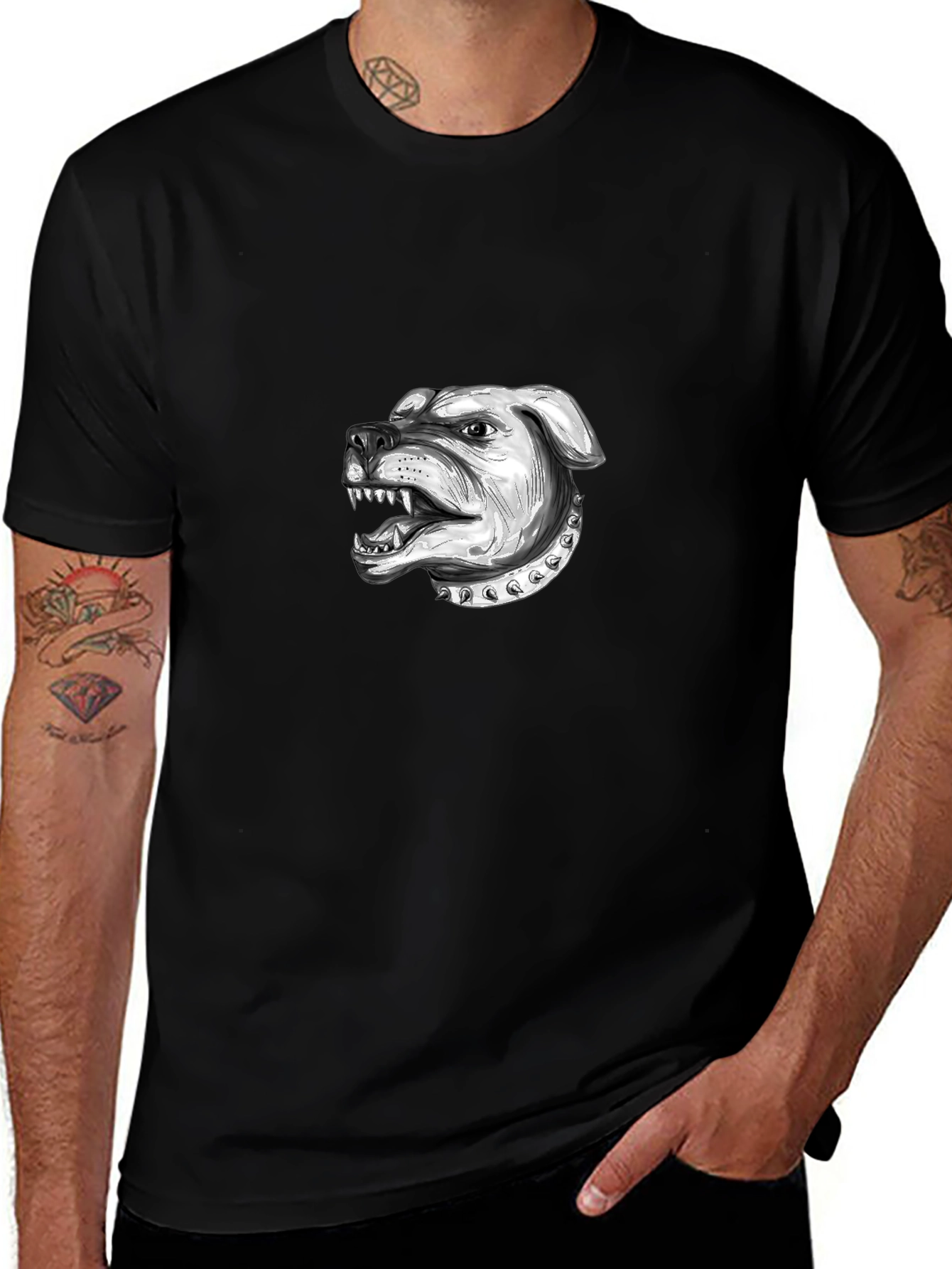 Mens Black T-Shirt with Bulldog Graphic