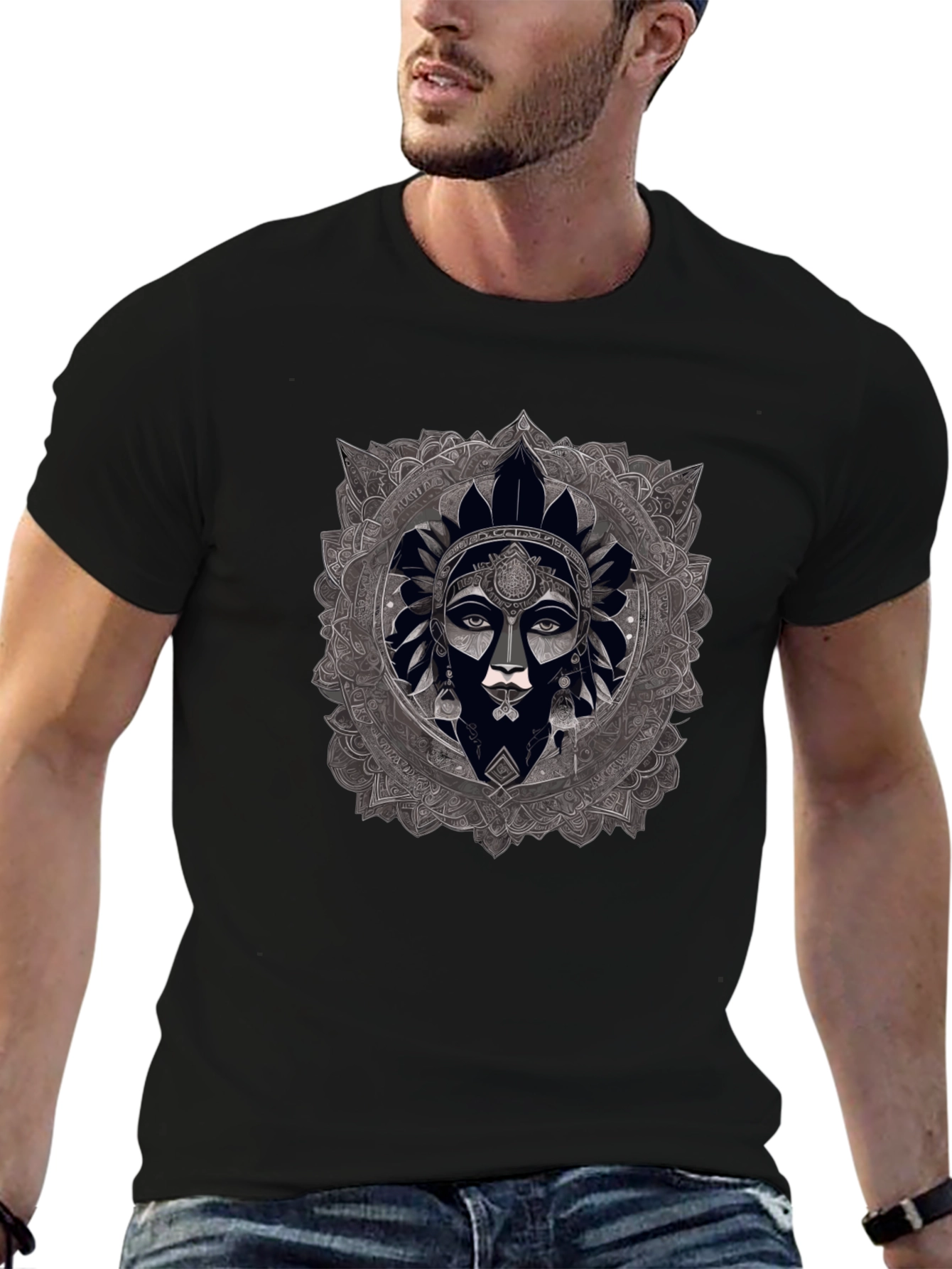 Mandala Woman Graphic Black T-Shirt