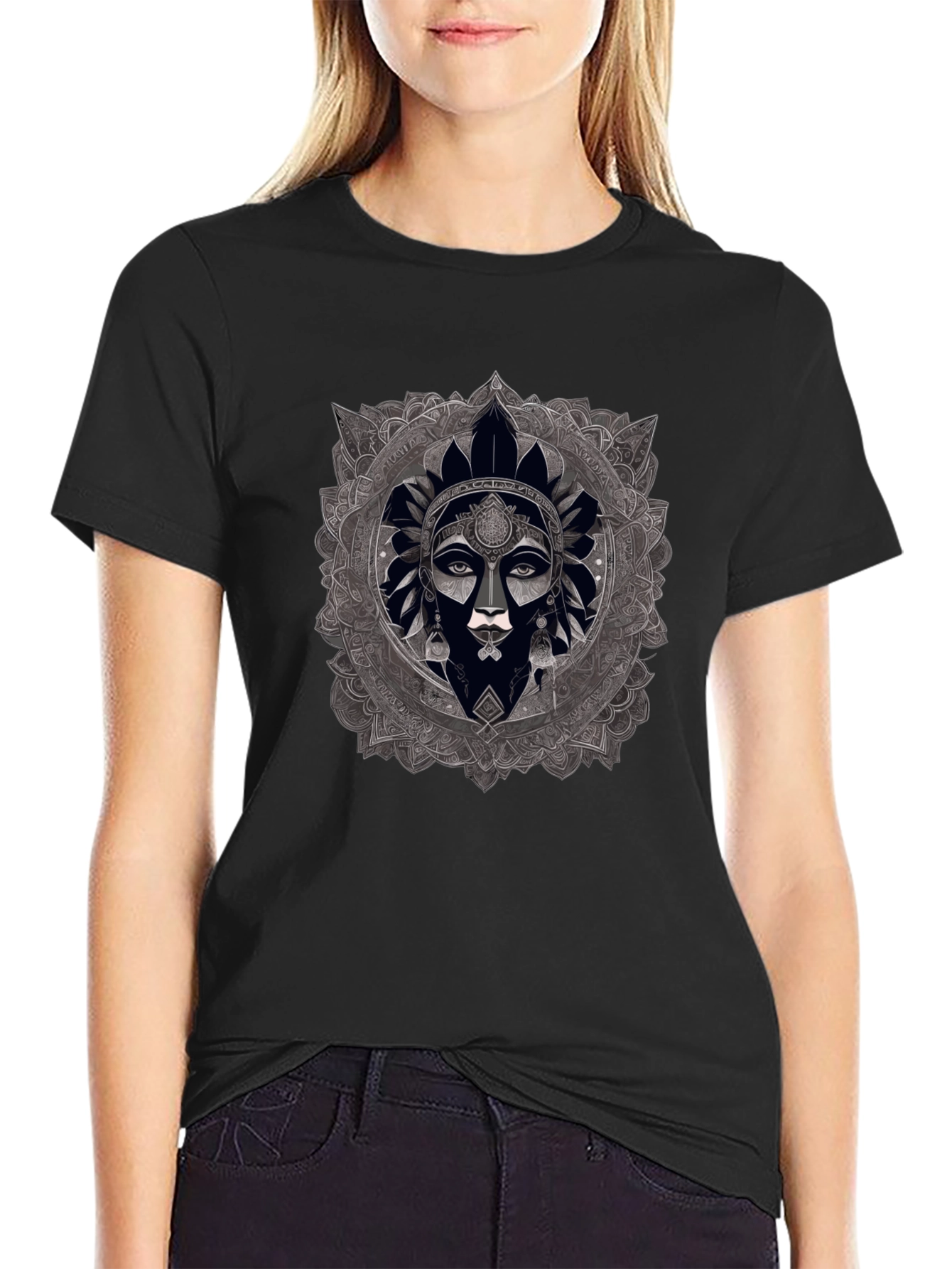 Mandala Woman Graphic Black T-Shirt