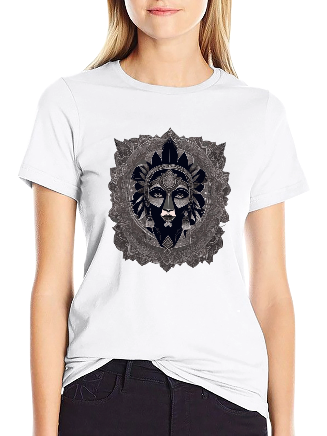 Mandala Woman Graphic Black T-Shirt