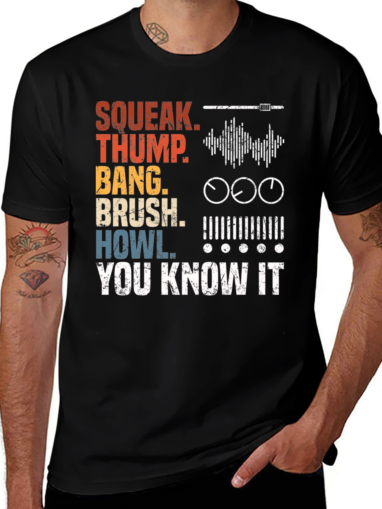 Sound Effects T-Shirt - Squeak Thump Bang Brush Howl