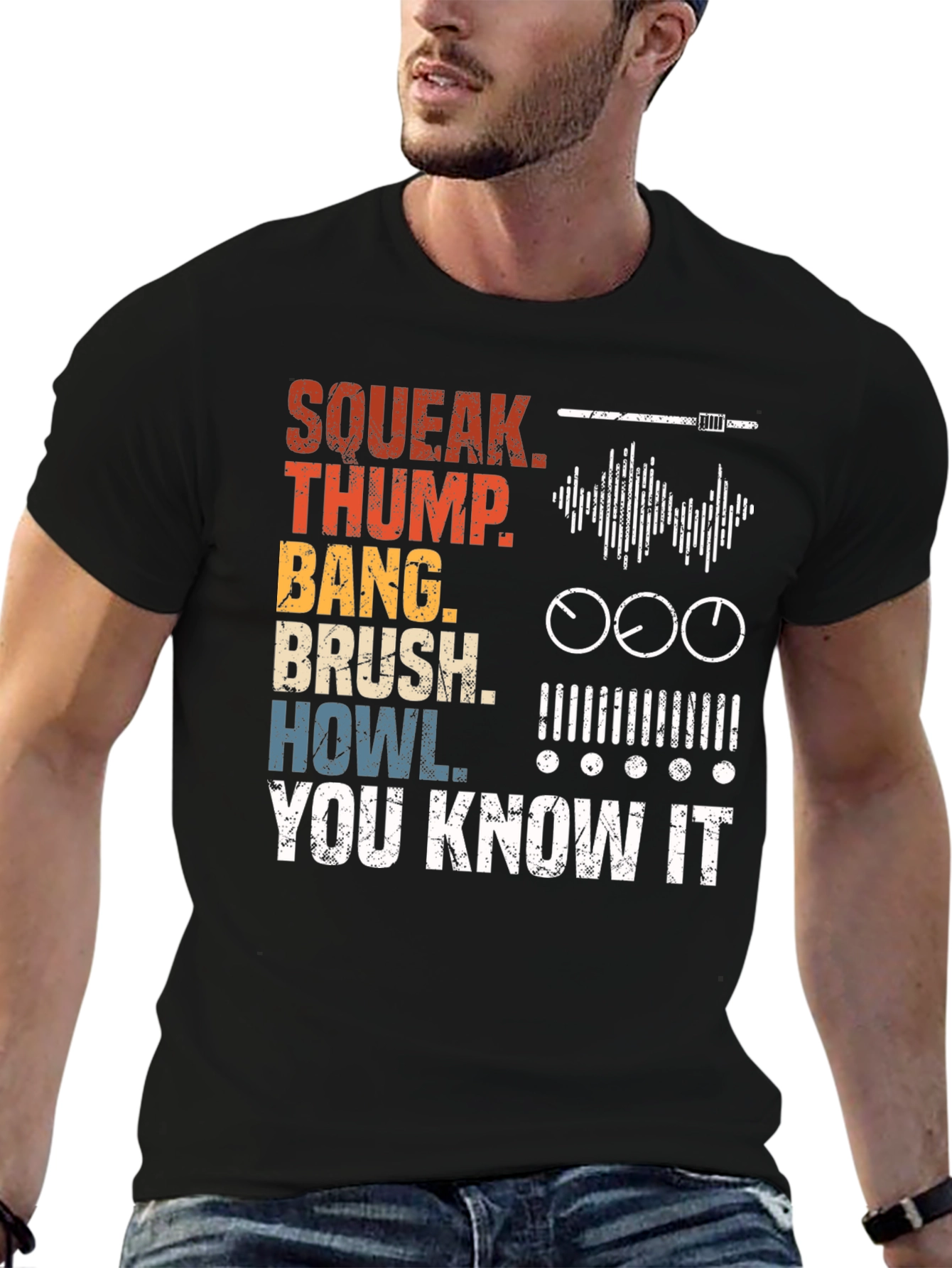 Sound Effects T-Shirt - Squeak Thump Bang Brush Howl