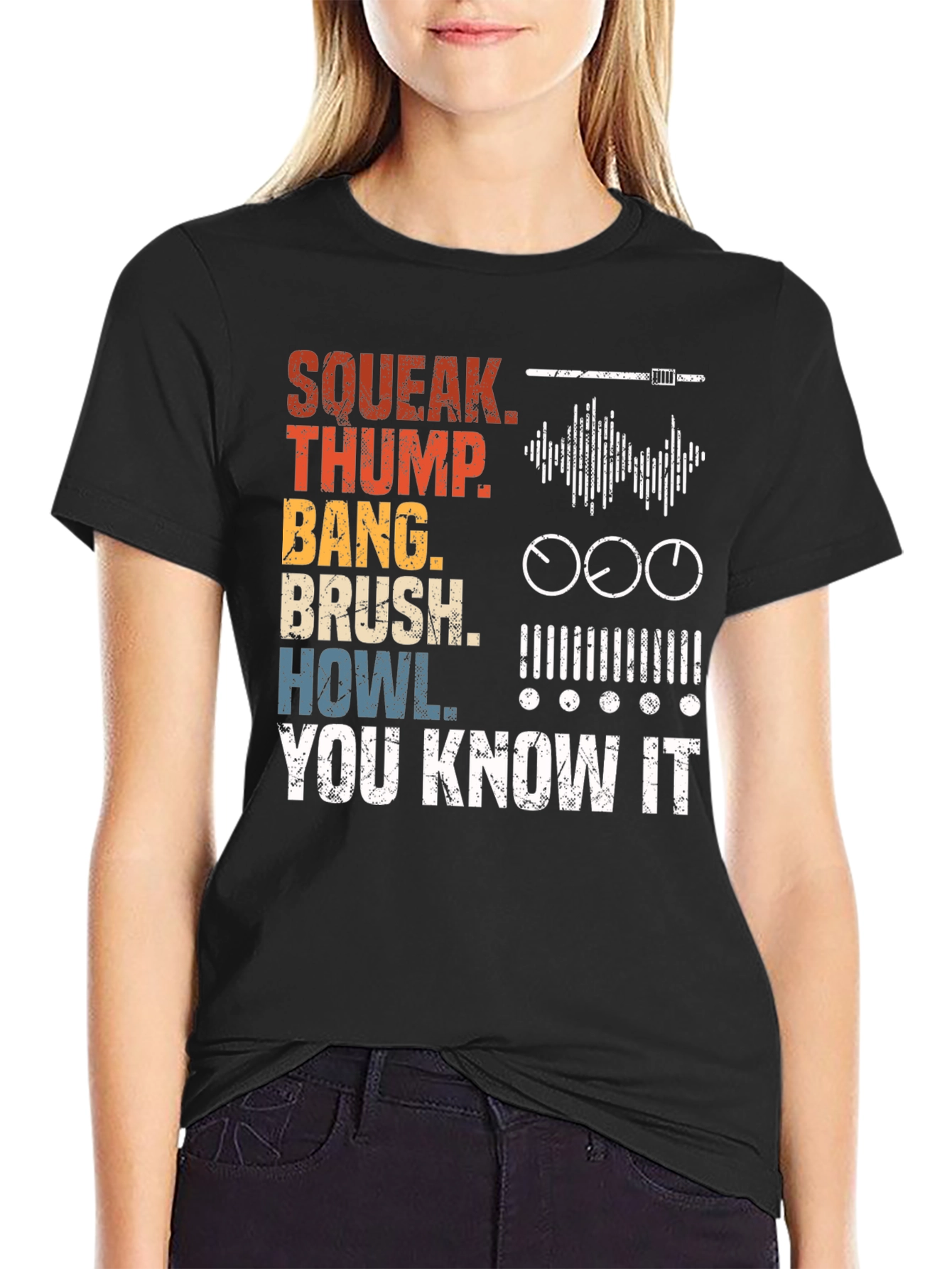 Sound Effects T-Shirt - Squeak Thump Bang Brush Howl