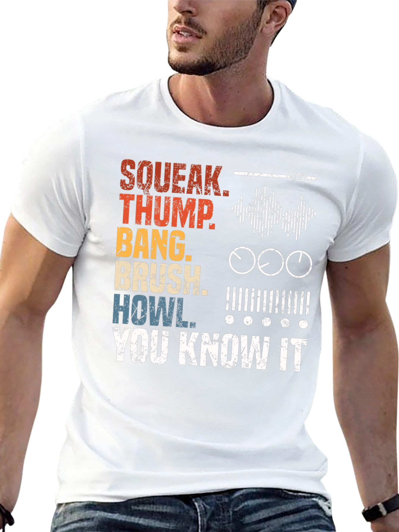 Sound Effects T-Shirt - Squeak Thump Bang Brush Howl