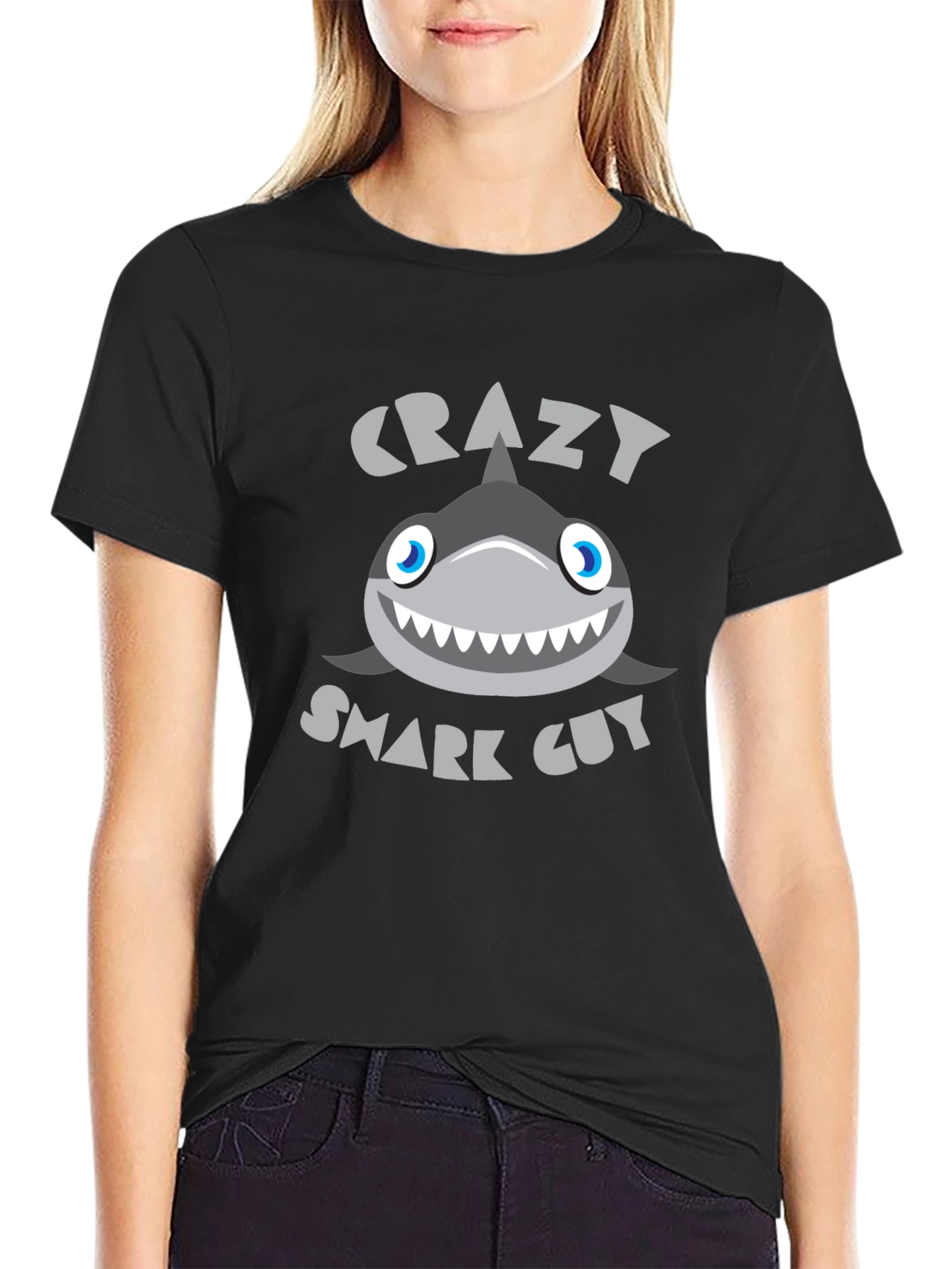 Crazy Shark Guy Black Graphic Tee