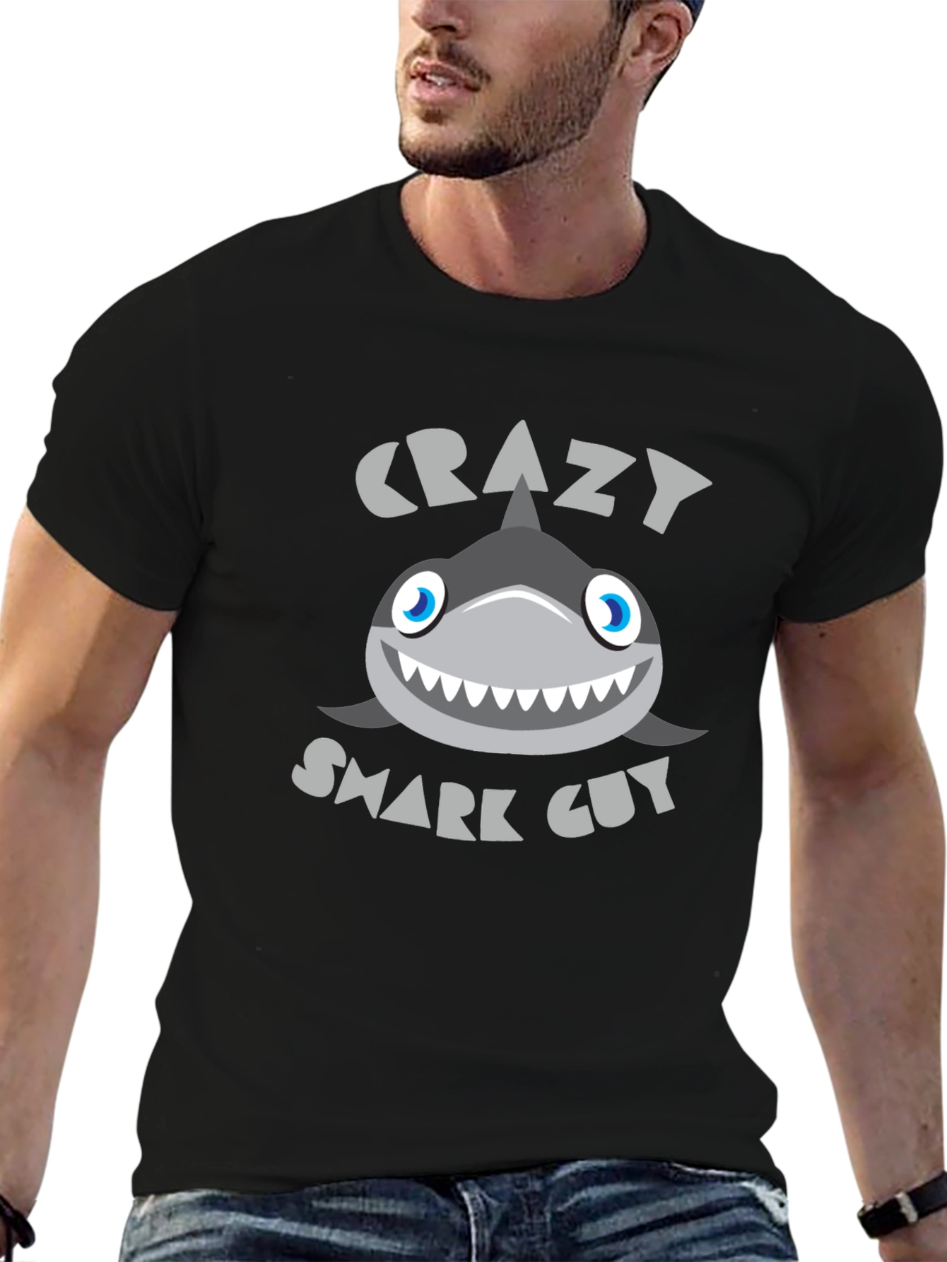 Crazy Shark Guy Black Graphic Tee