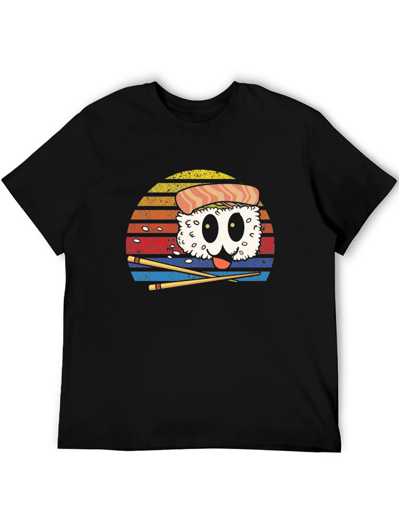 Sushi Cartoon Graphic Black T-Shirt