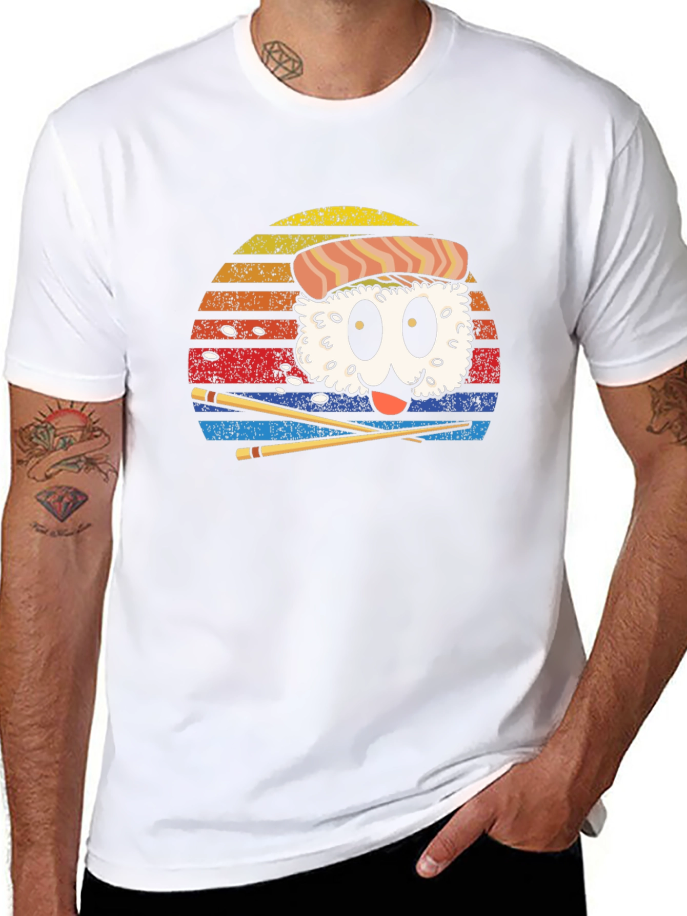 Sushi Cartoon Graphic Black T-Shirt