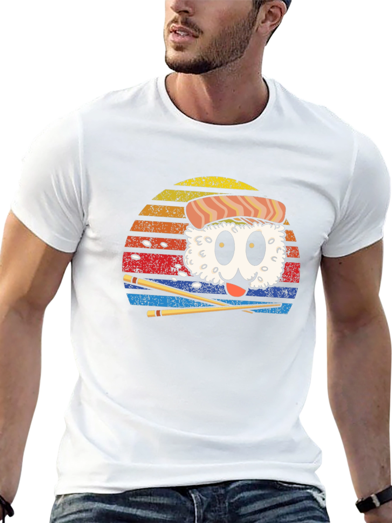 Sushi Cartoon Graphic Black T-Shirt