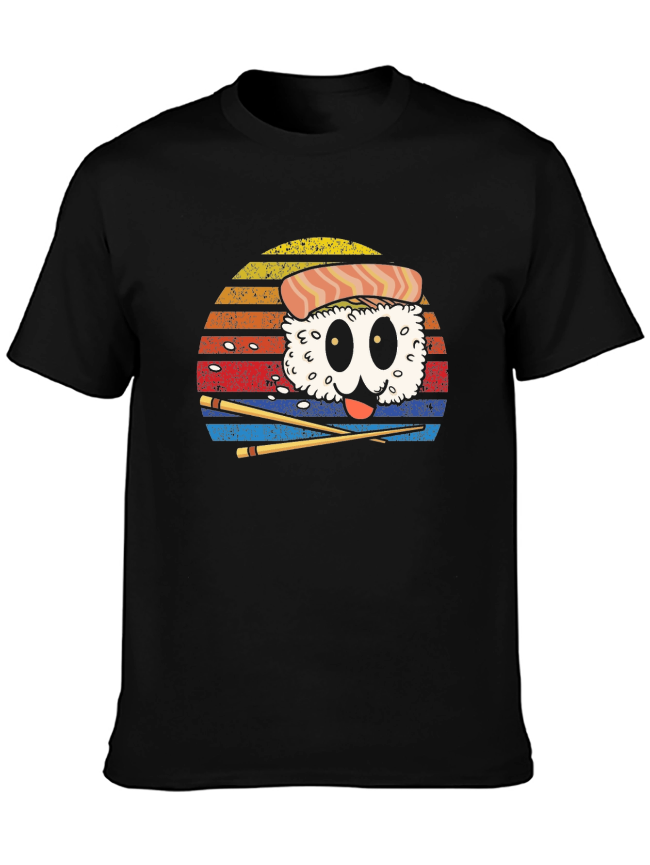 Sushi Cartoon Graphic Black T-Shirt