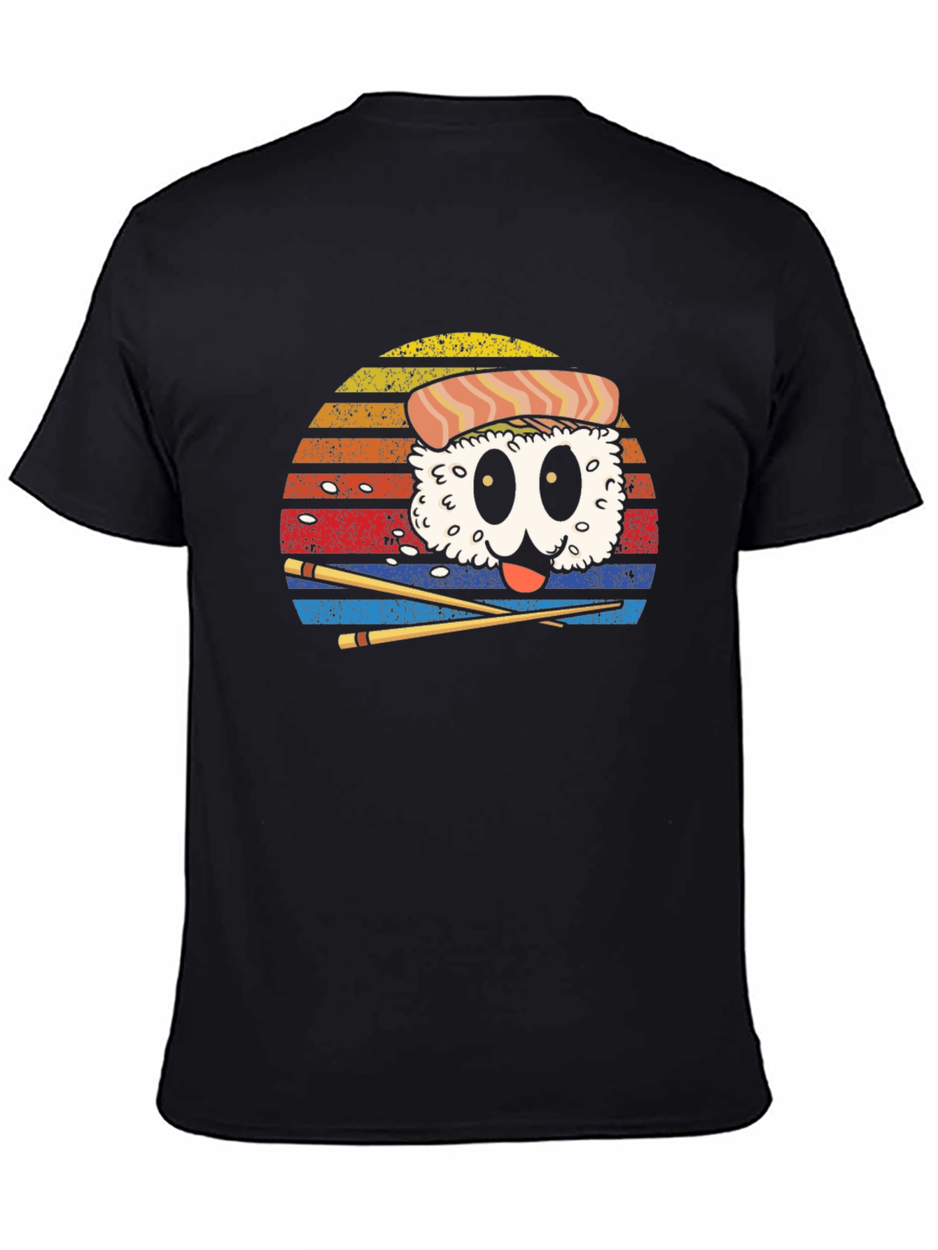 Sushi Cartoon Graphic Black T-Shirt