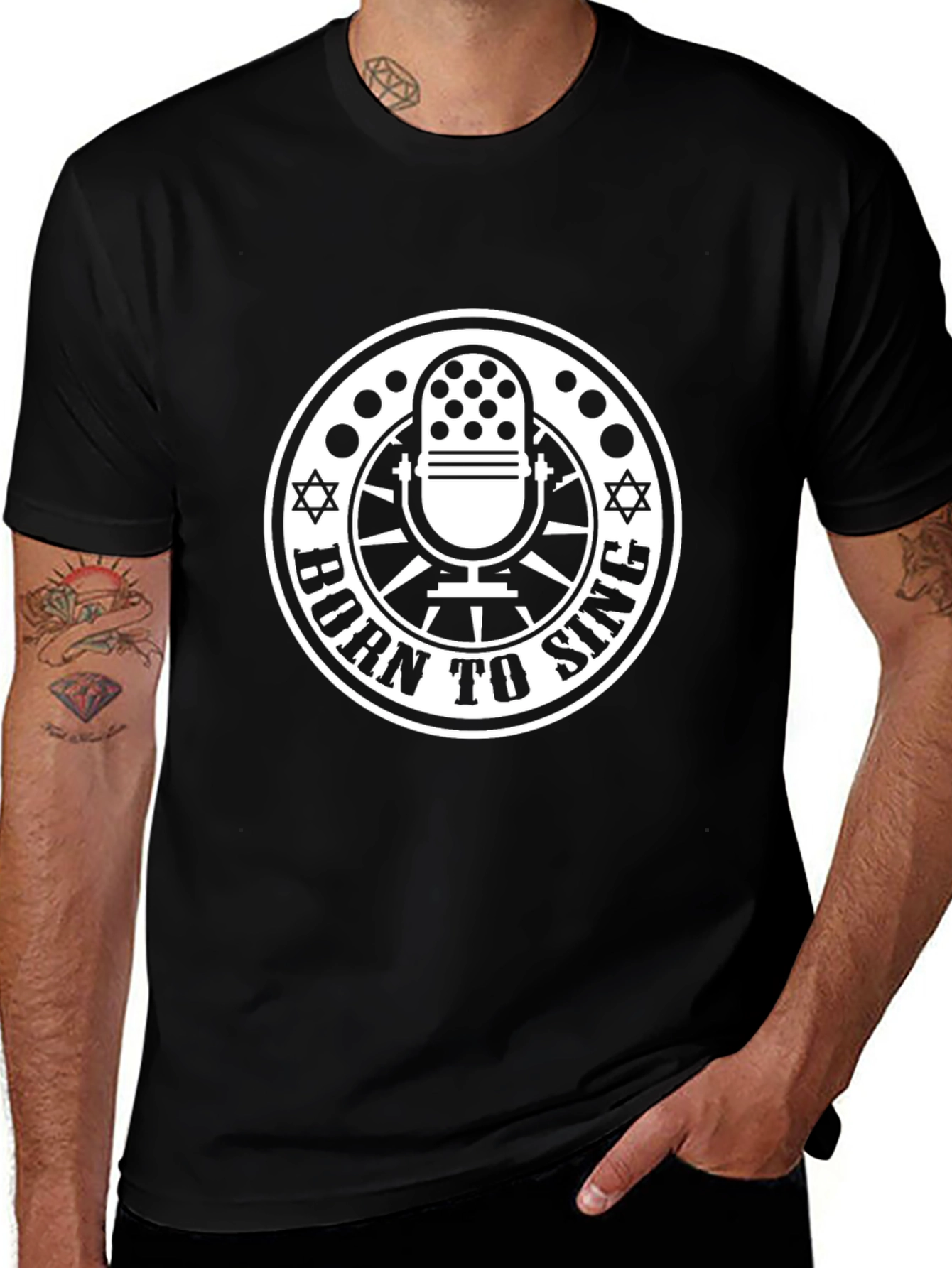 Born to Sing Black T-Shirt Microphone Graphic