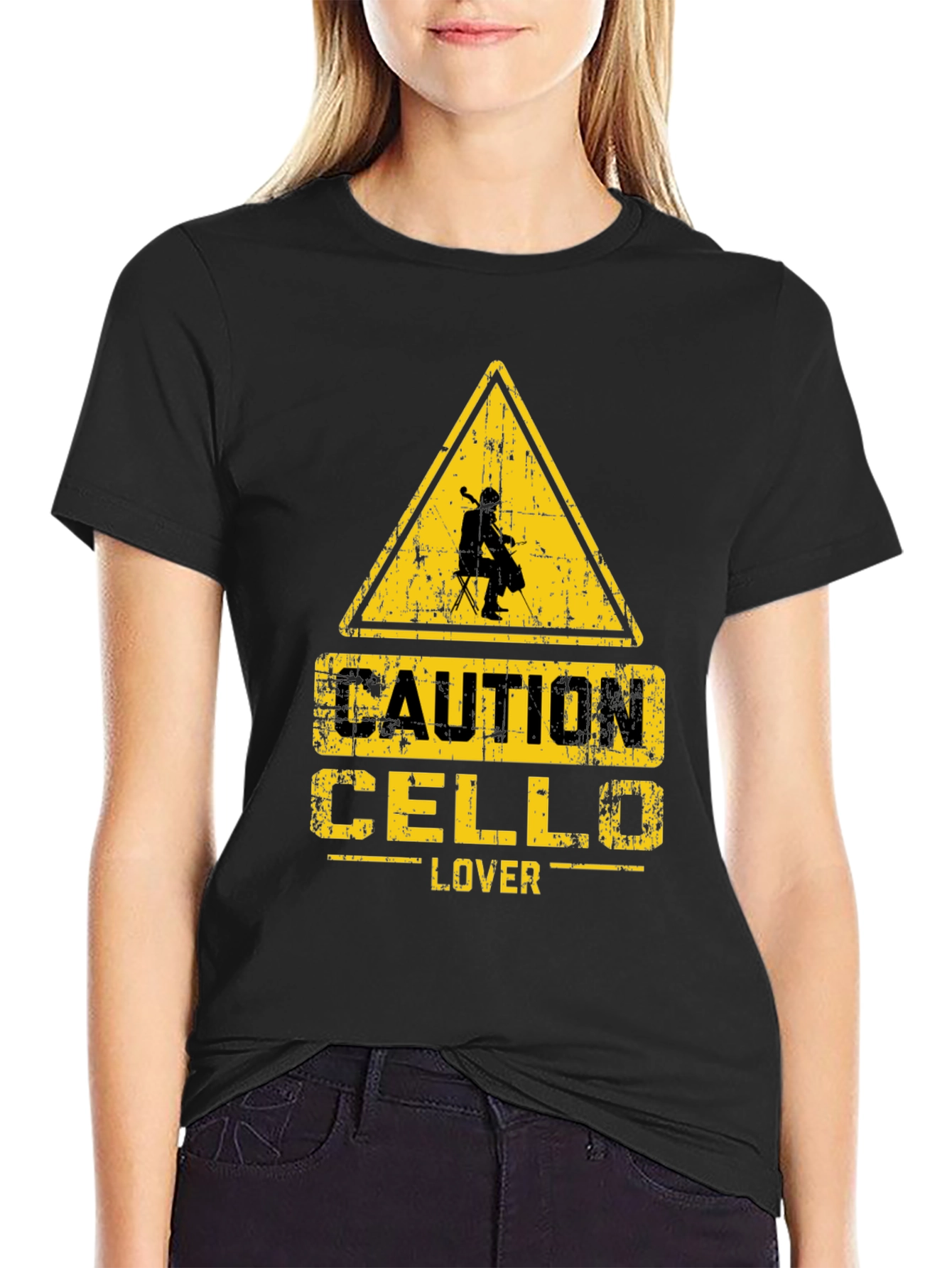 Caution Cello Lover Black T-Shirt