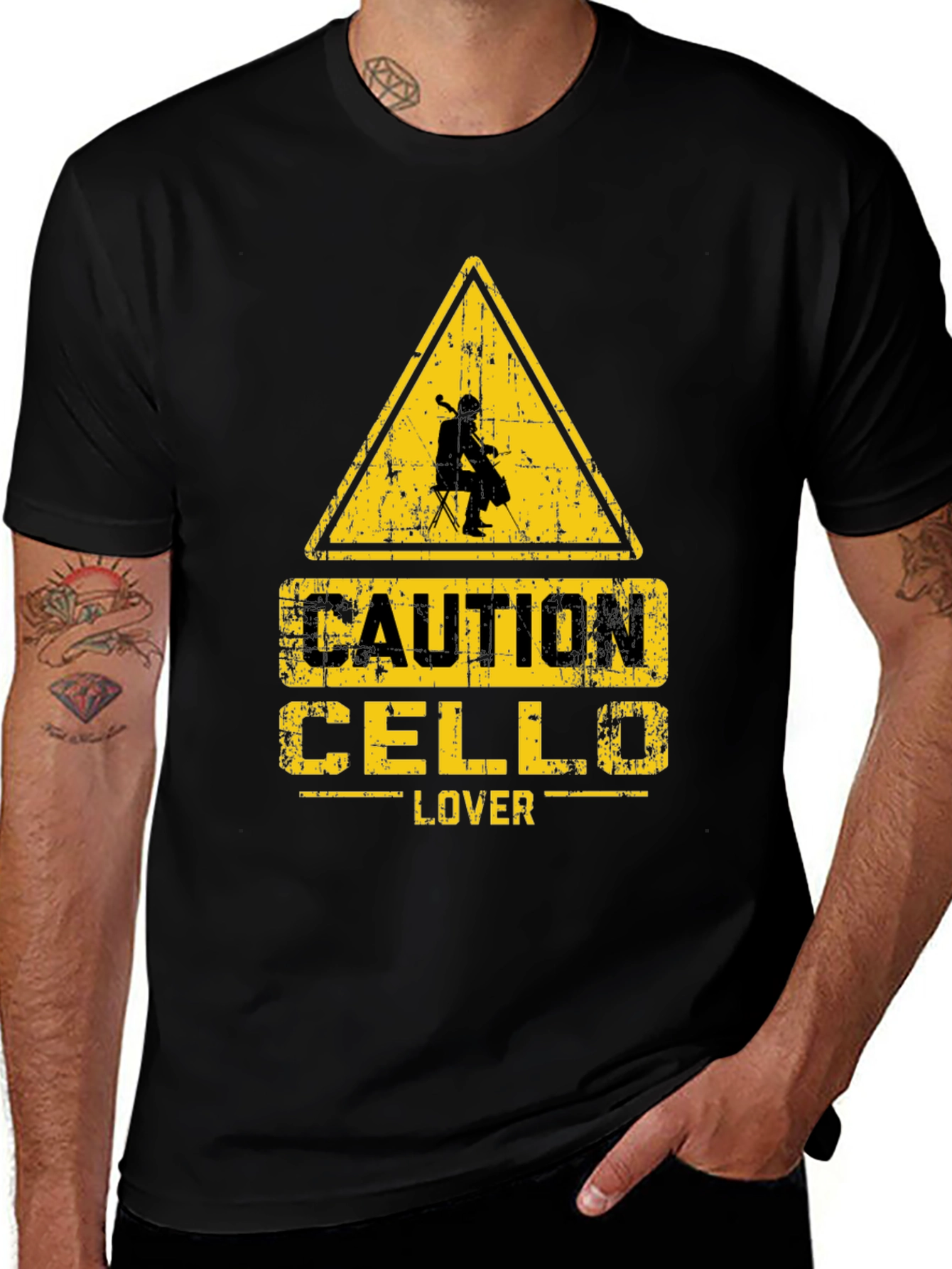 Caution Cello Lover Black T-Shirt
