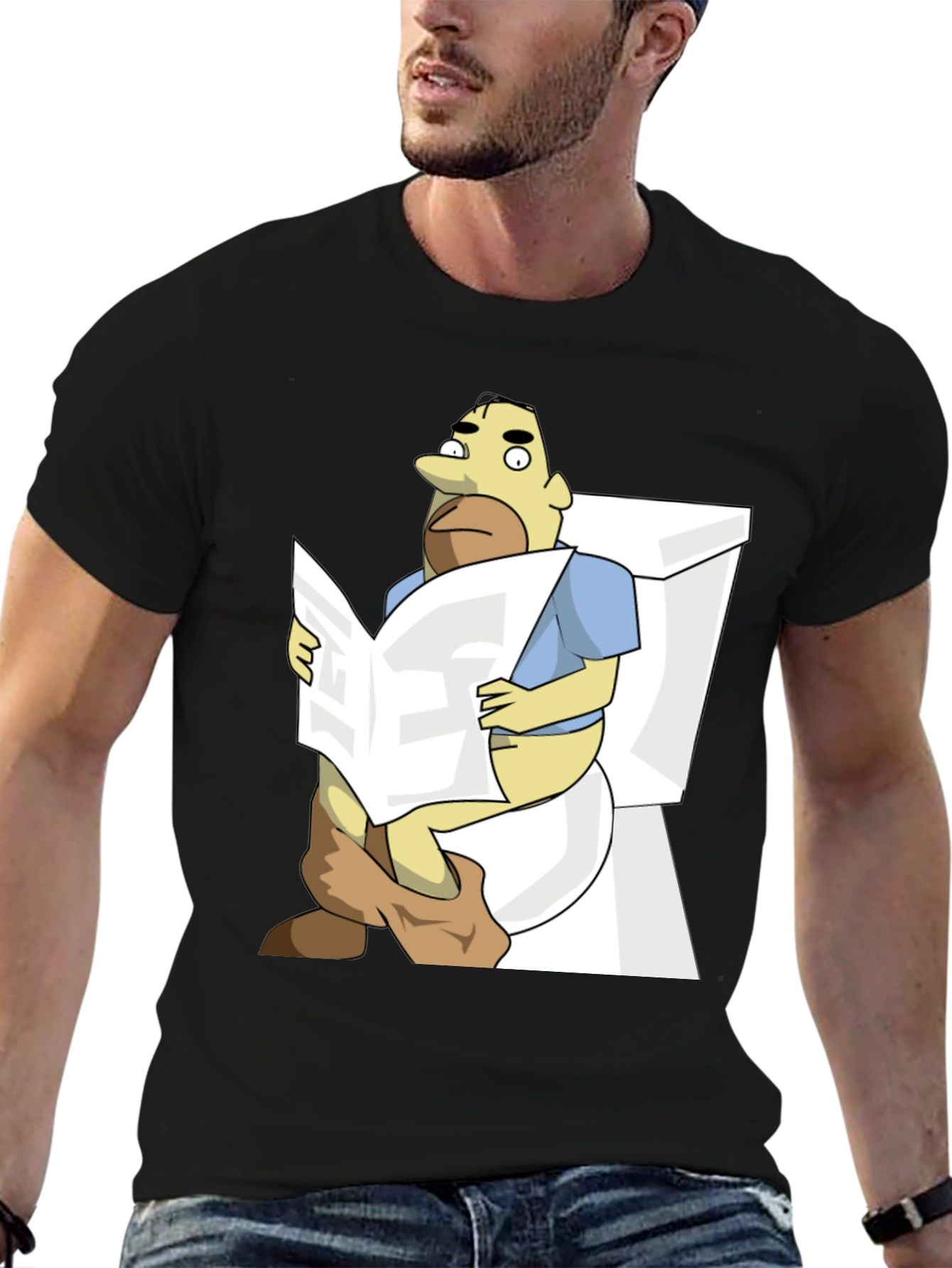 Humorous Cartoon Man on Toilet T-Shirt