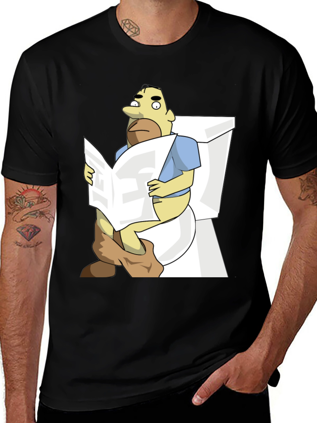 Humorous Cartoon Man on Toilet T-Shirt
